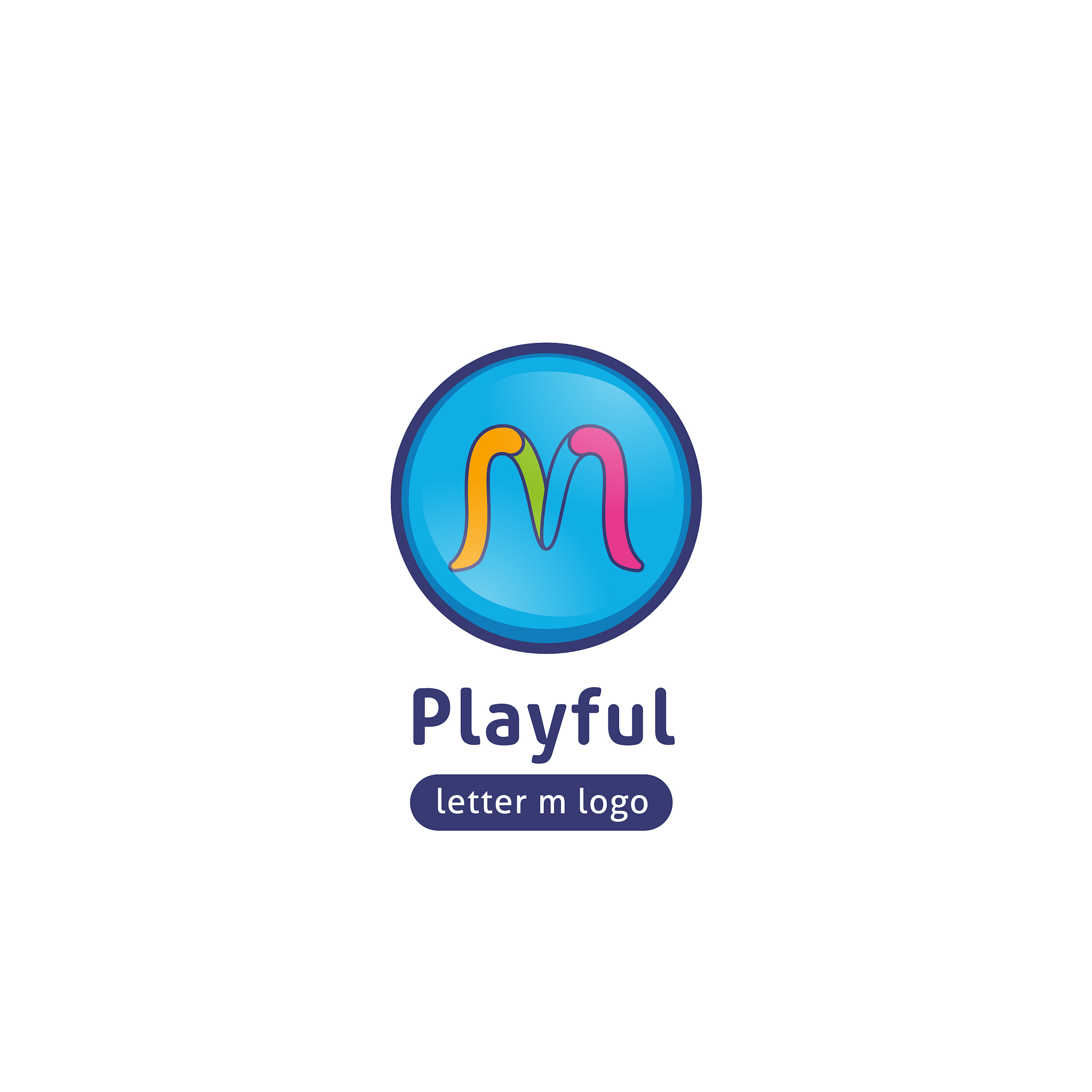 letter m logo playful fun and colorful round logo