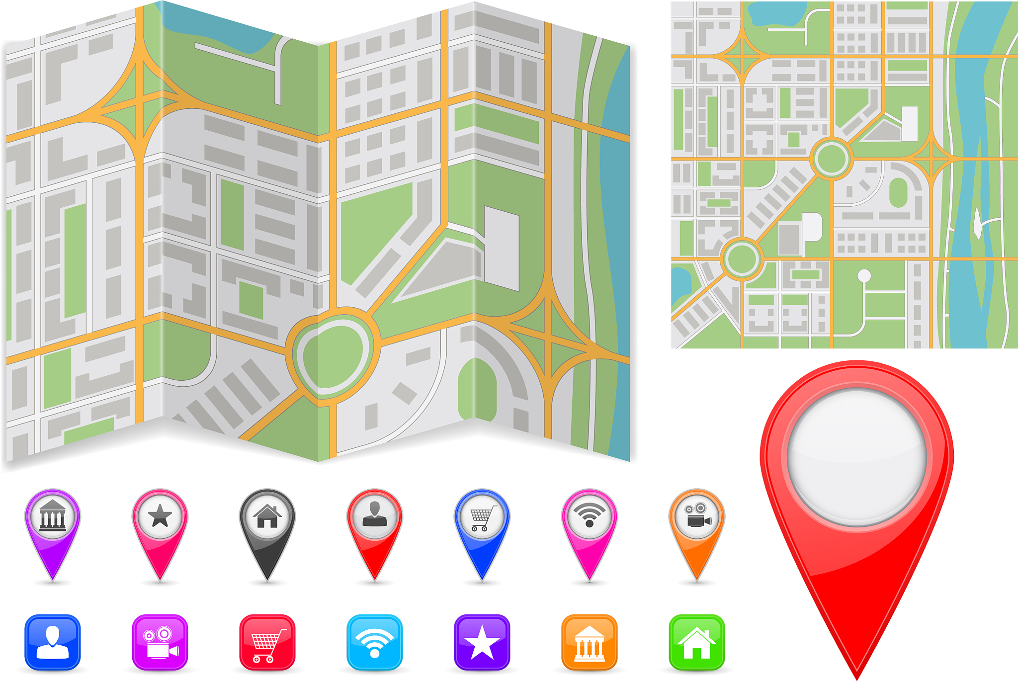 abstract city map with location markers and icons