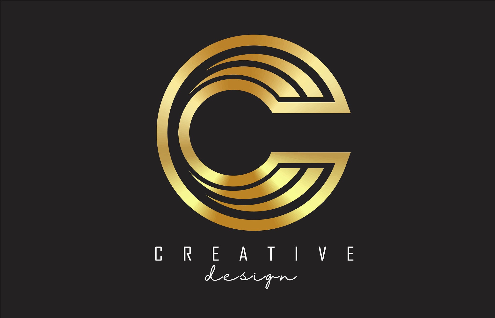 golden c letter logo with wired and shapes