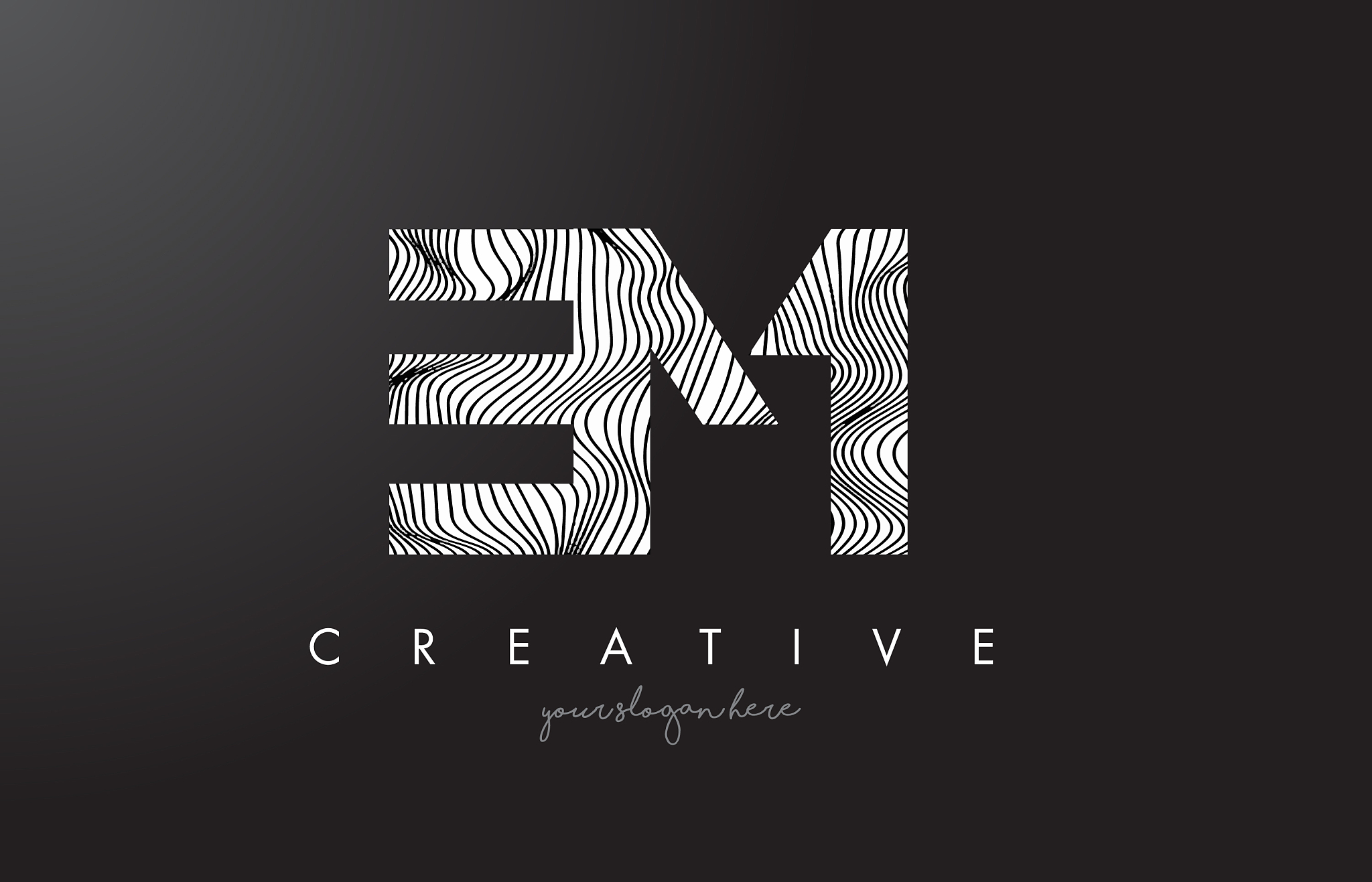 em e m letter logo with zebra lines texture
