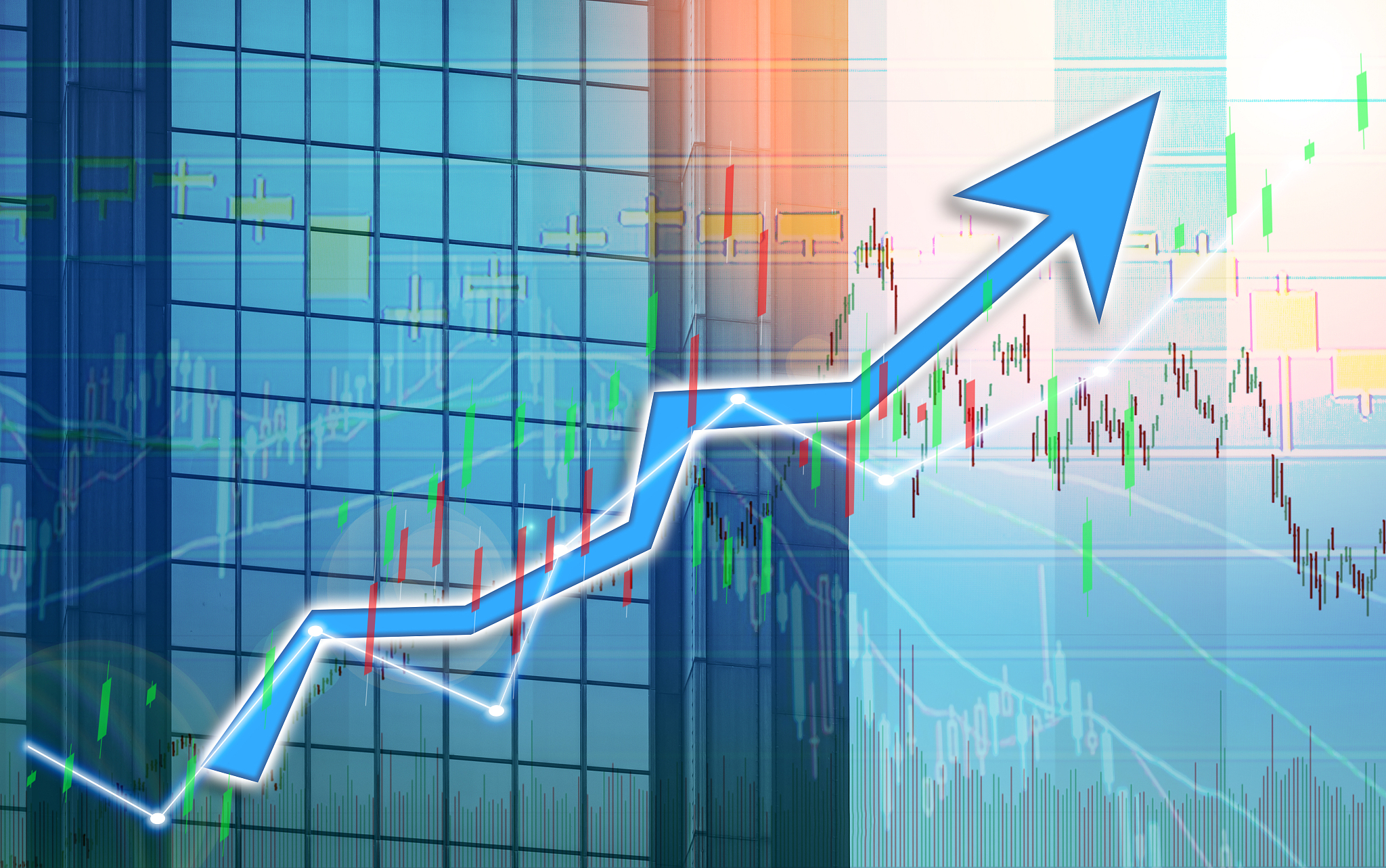 stock index graph and chart in modern building background (blue 