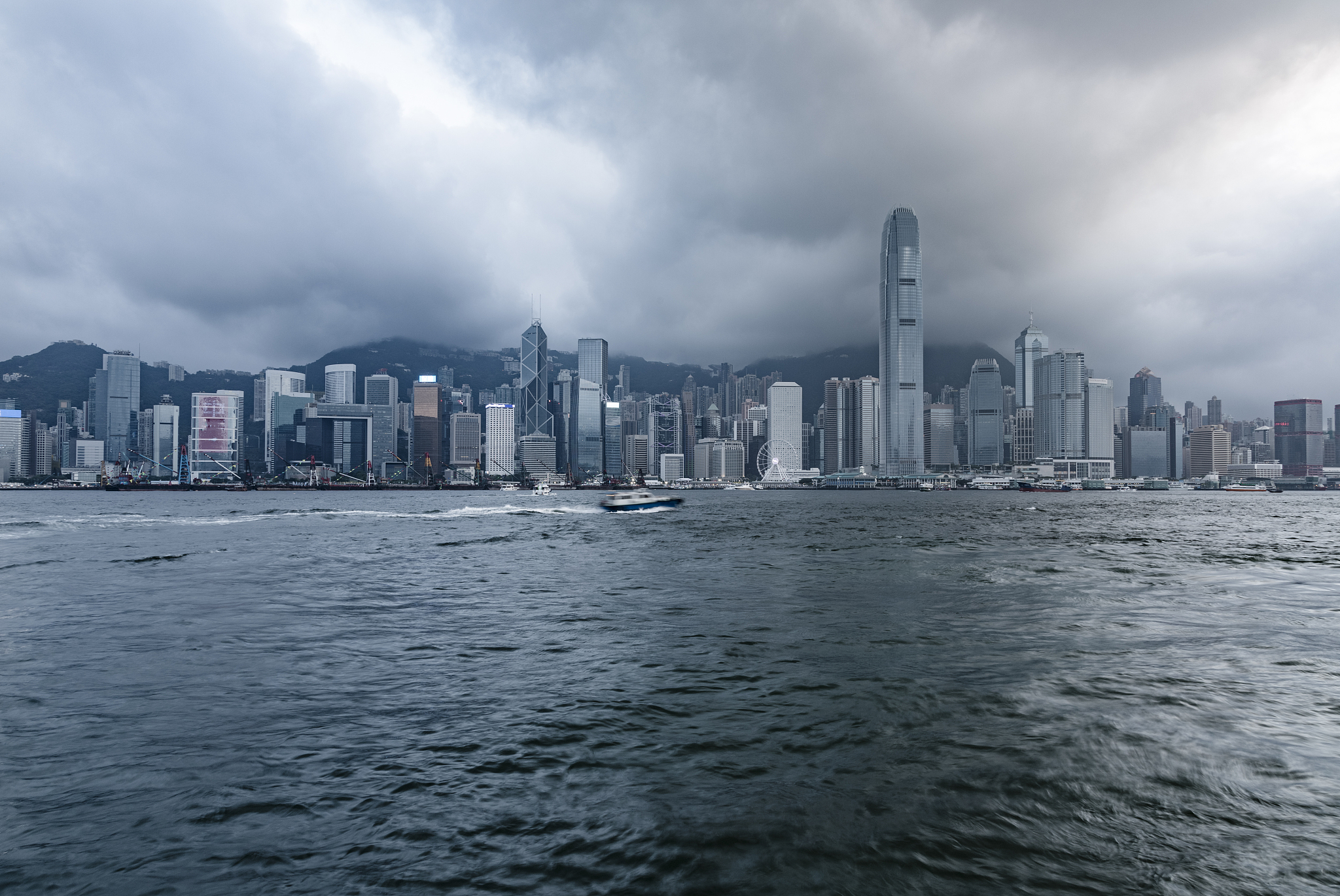 hong kong urban scene under overcast sky
