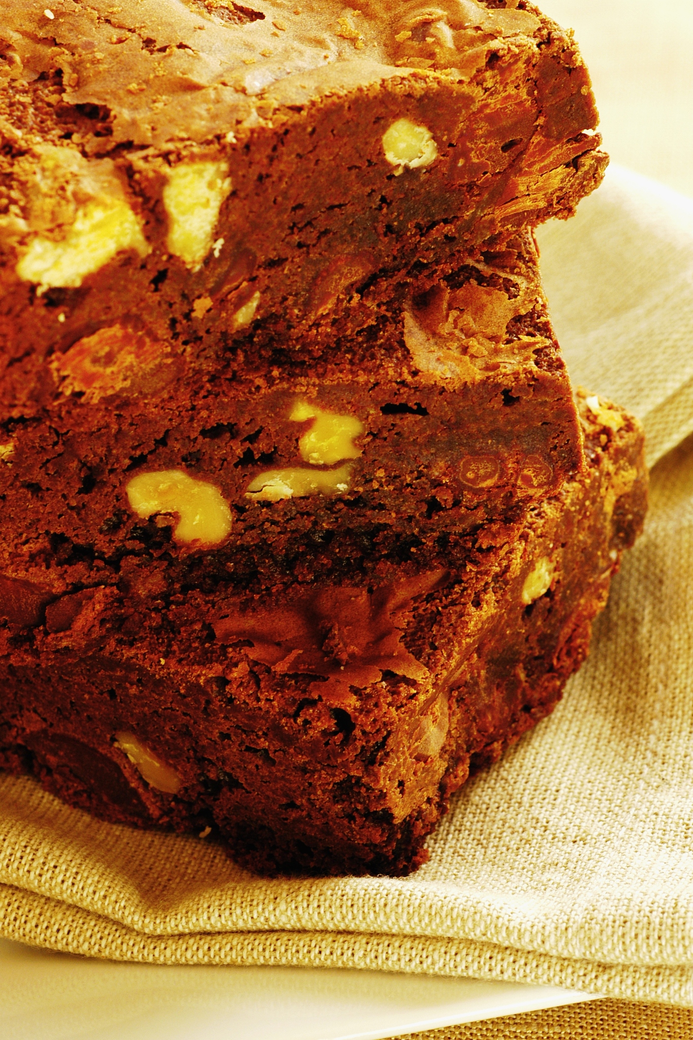 close-up of a stack of brownies