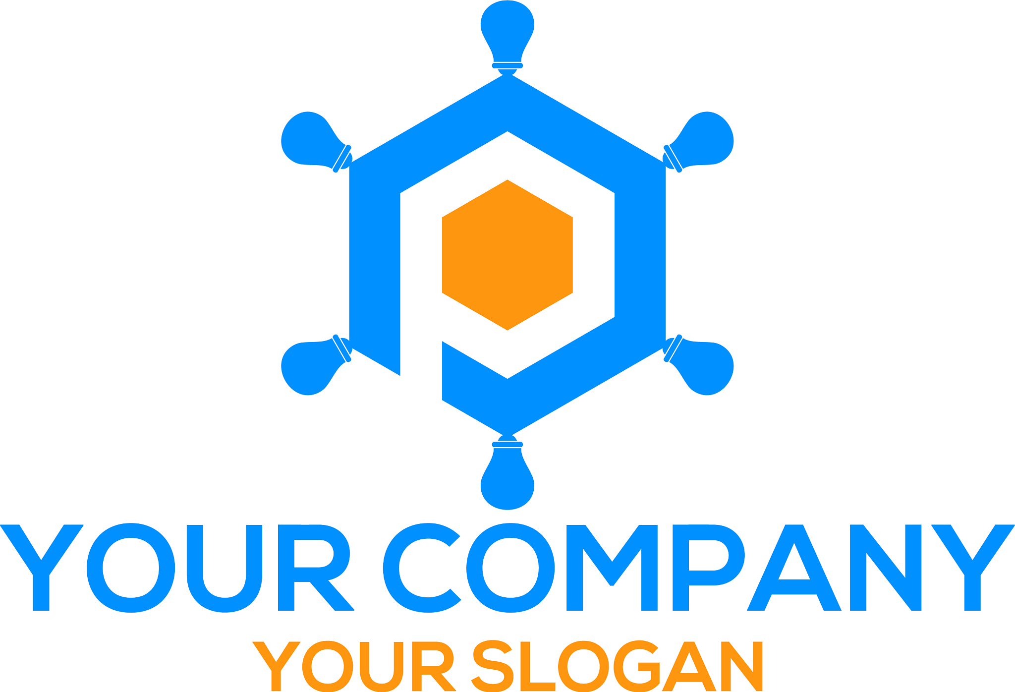 p hexagon light bulb logo design