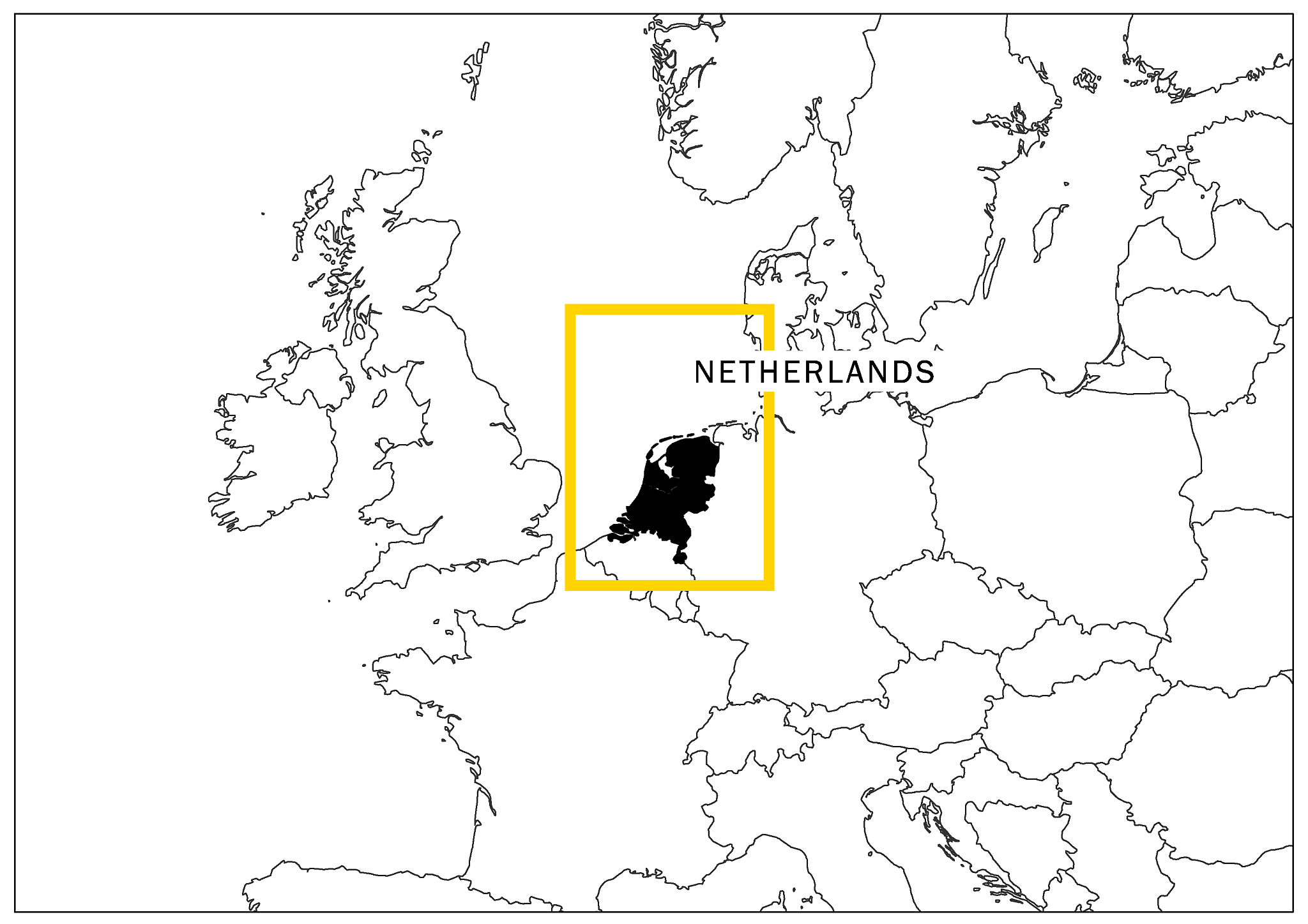 netherlands with yellow frame and  name country