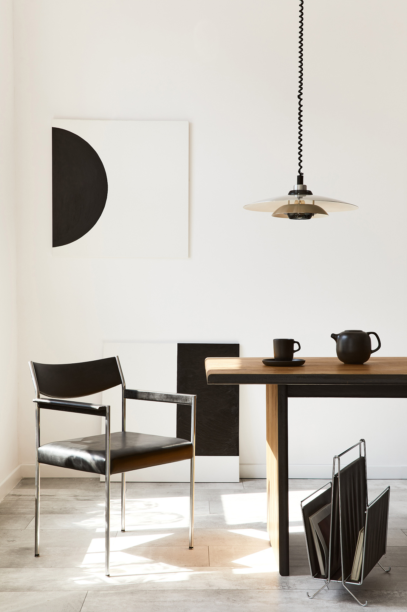interior design of modern living room with black stylish commode