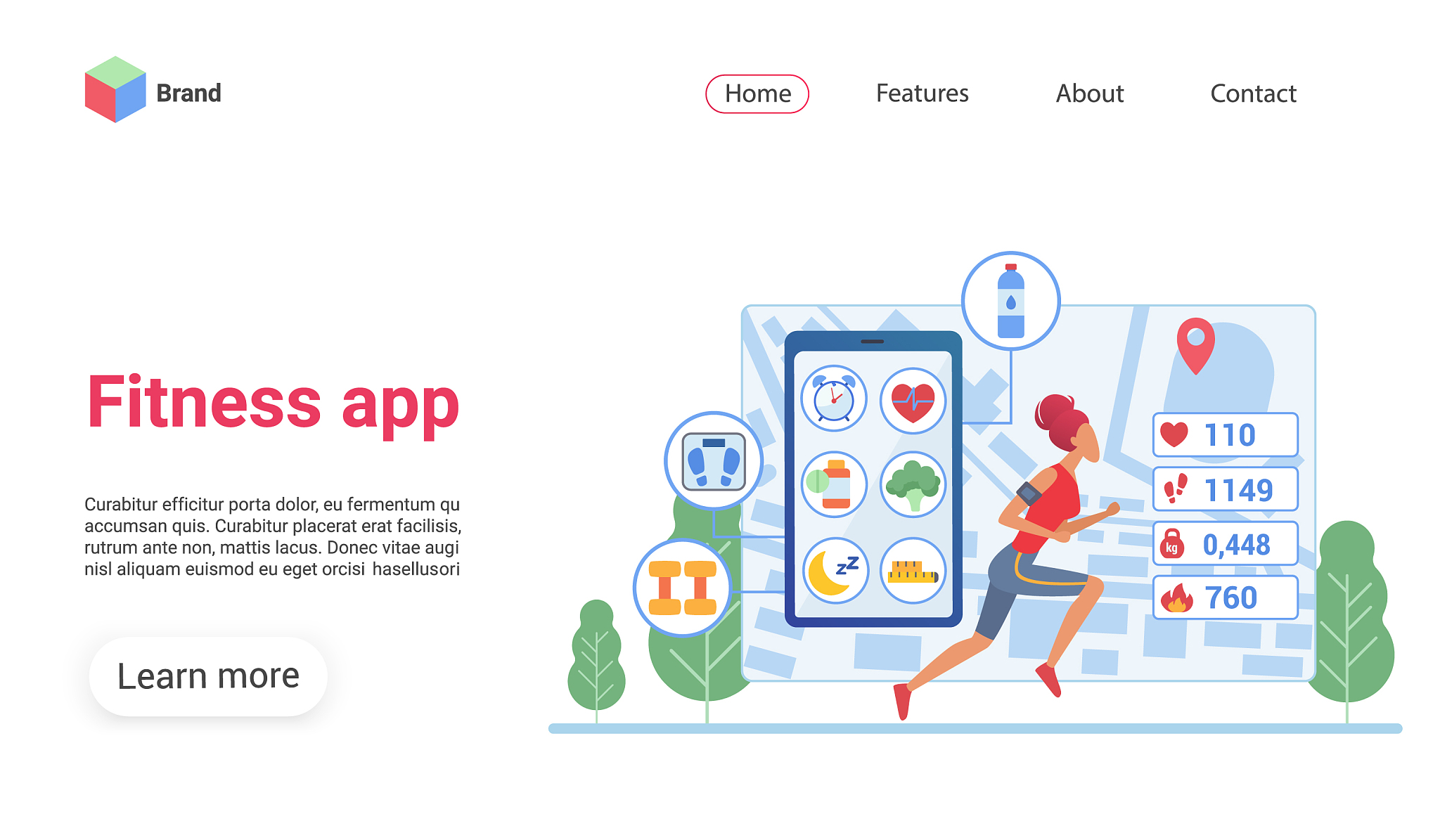 fitness app landing page template