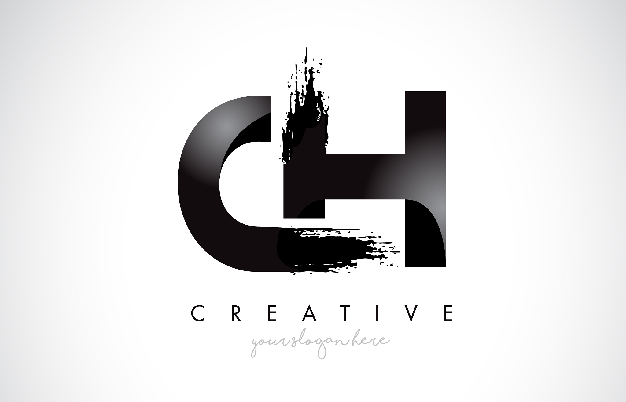 ch letter design with brush stroke and modern 3d