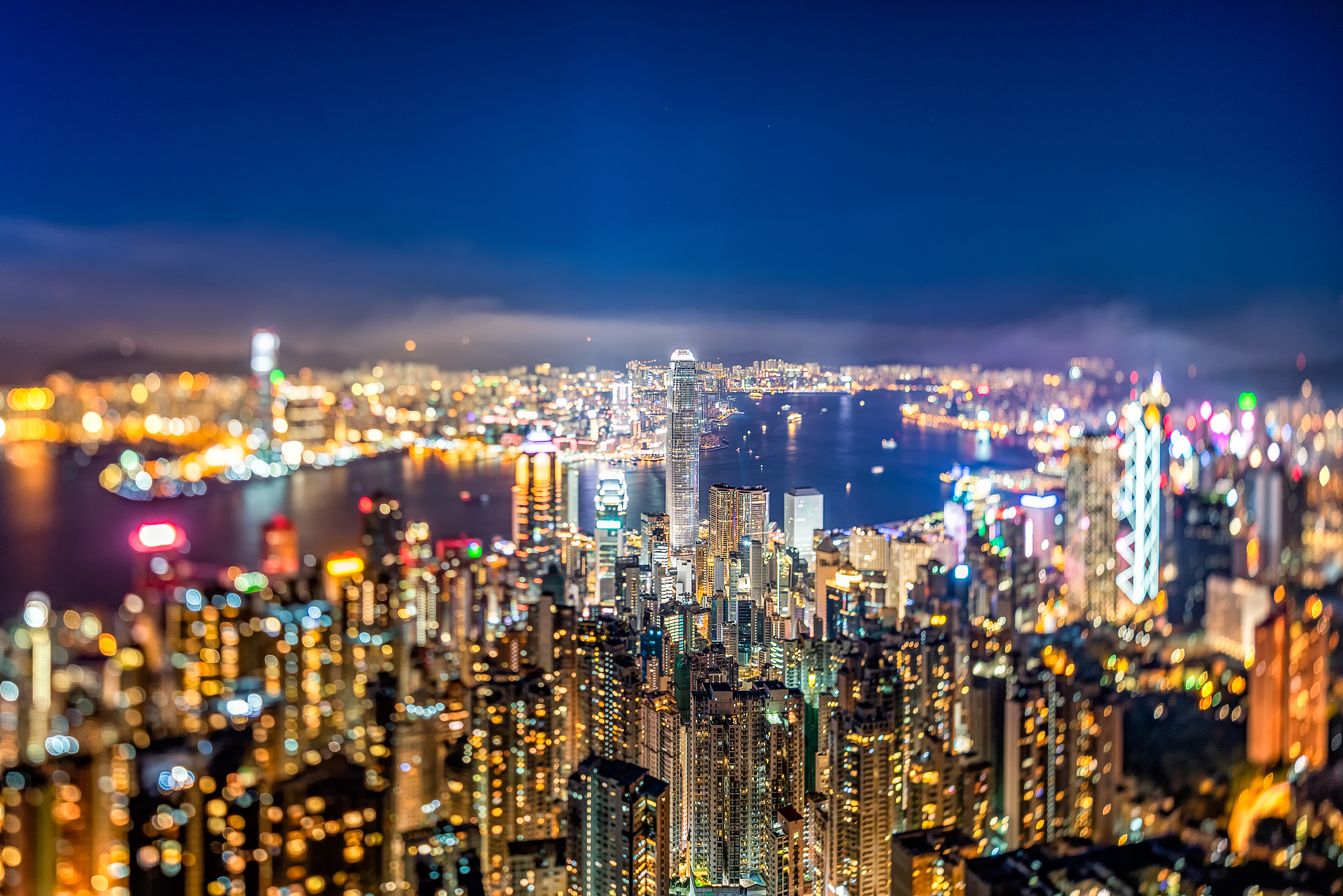 香港城市风光夜景高视角