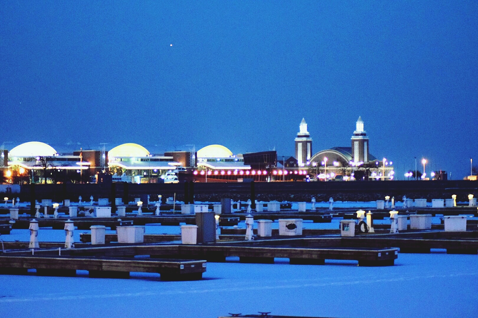 shot of harbour at night