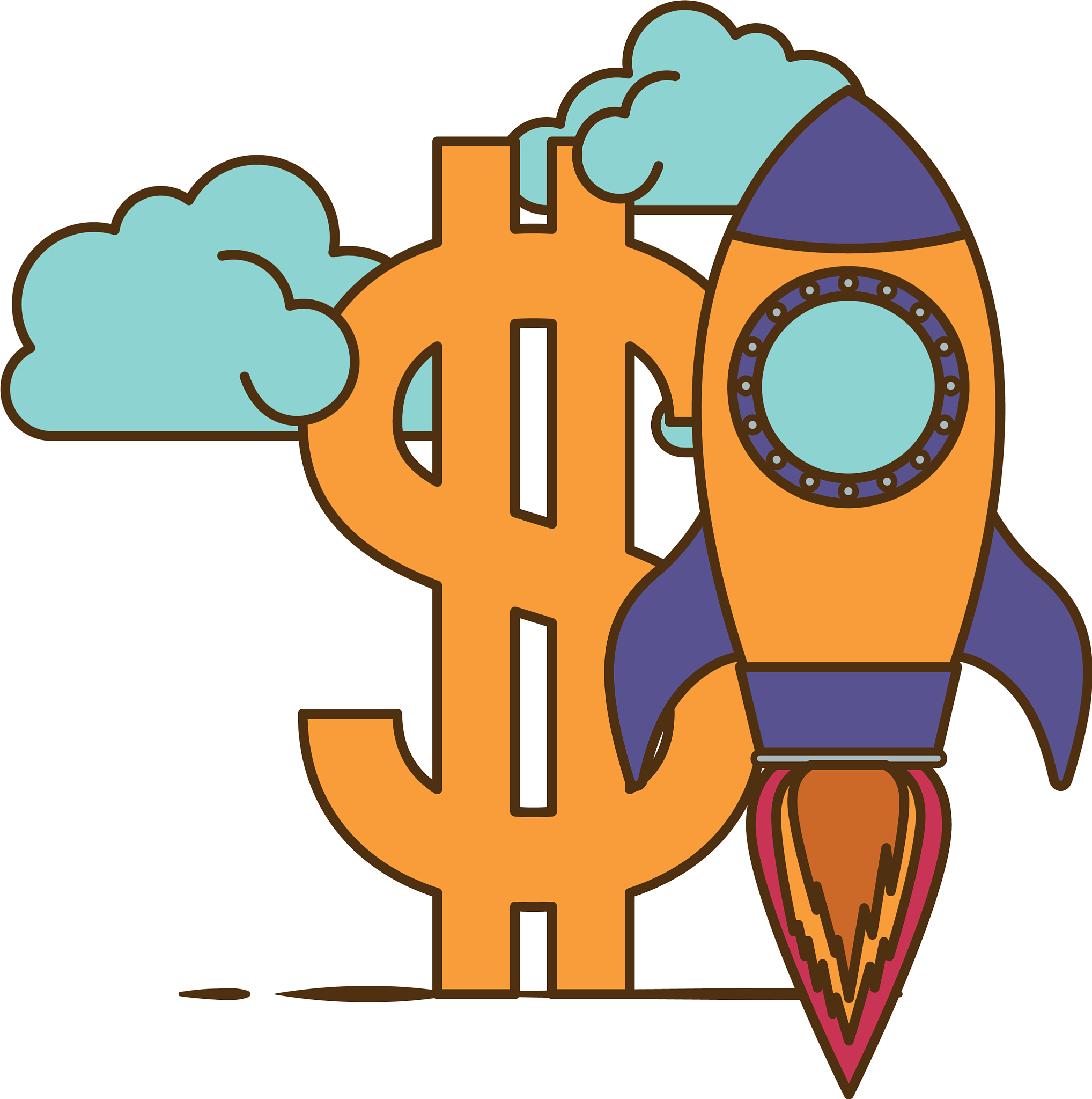 dollar symbol with rocket isolated icon