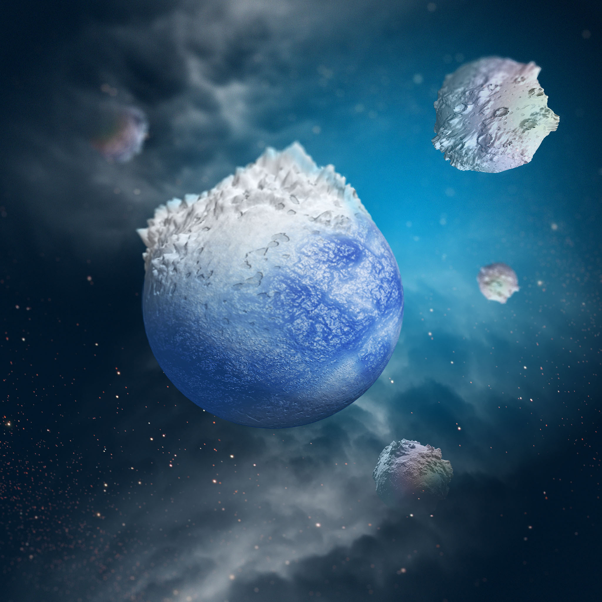 背景星空 绿树 蓝水 生成科幻图片