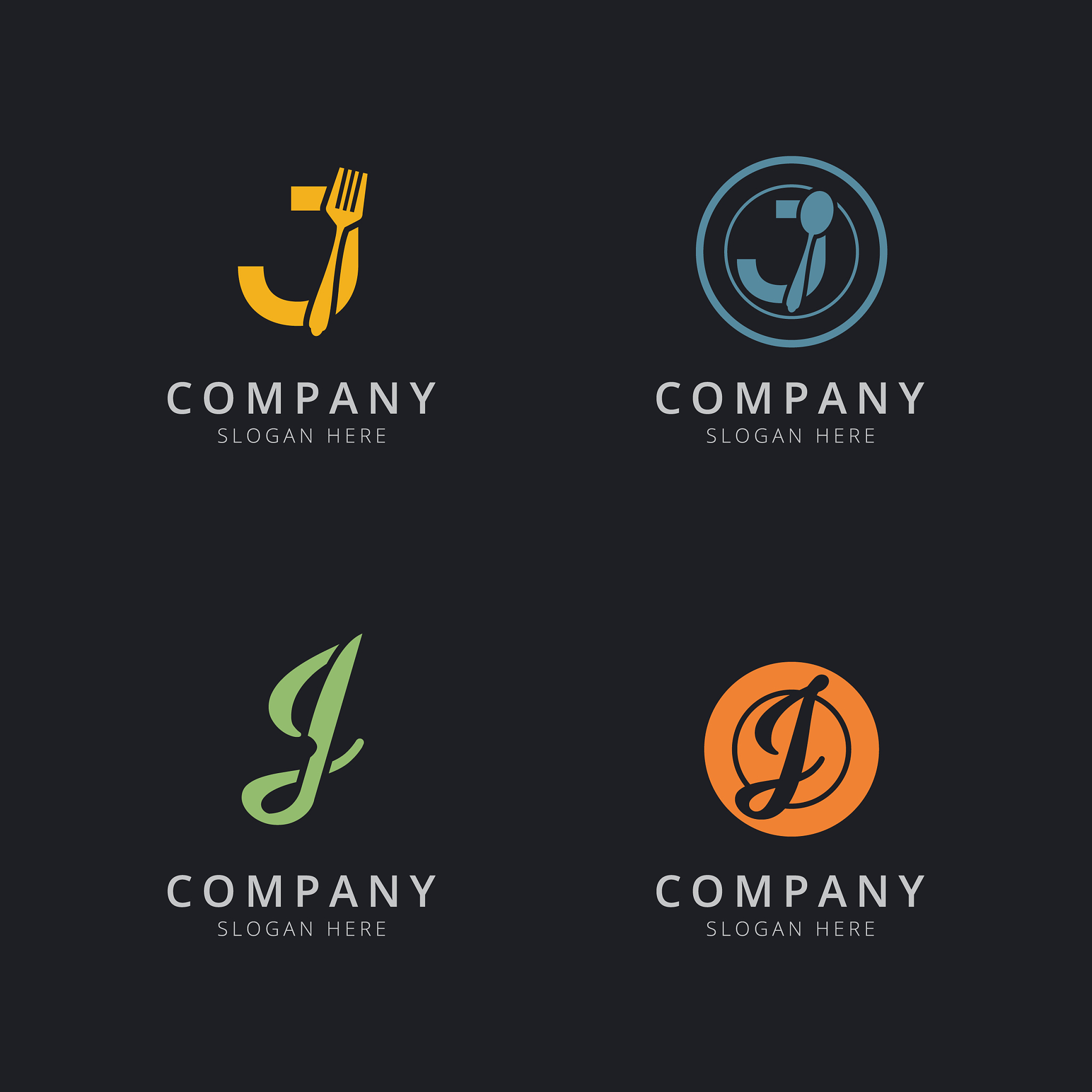 initial j logo with restaurant elements