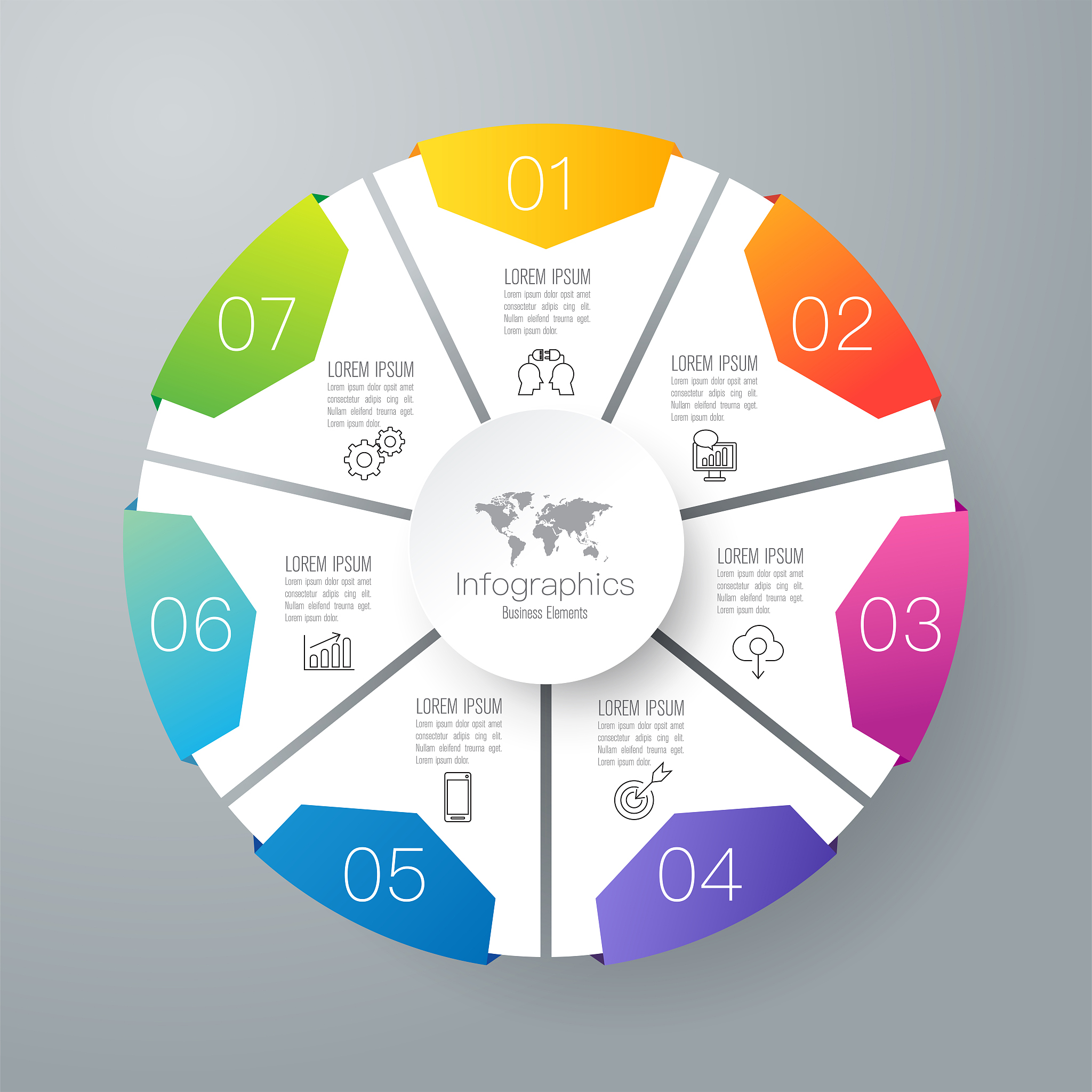 infographics design vector and business icons with 7 options.