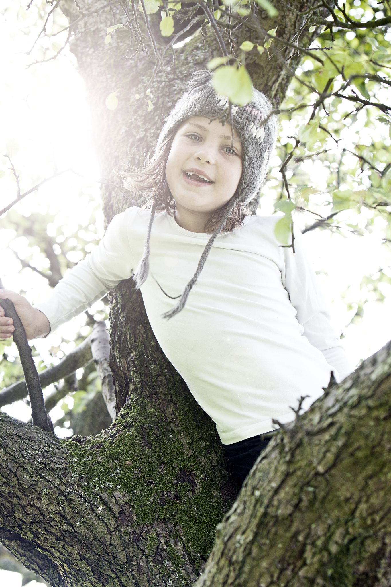 young girl in tree