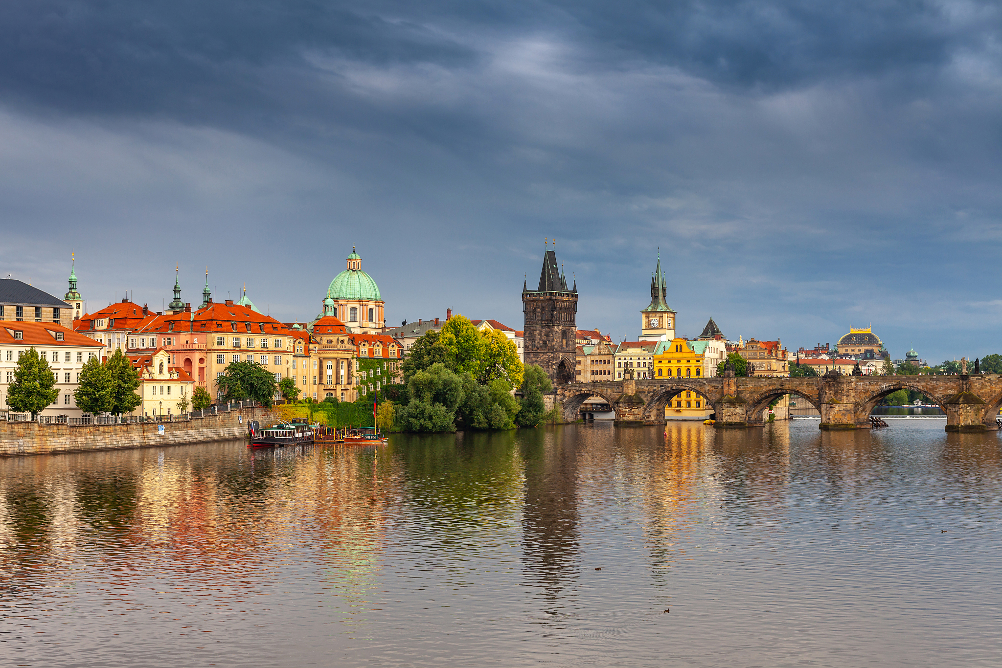 charles bridge on a summer evening, prague, czech republic