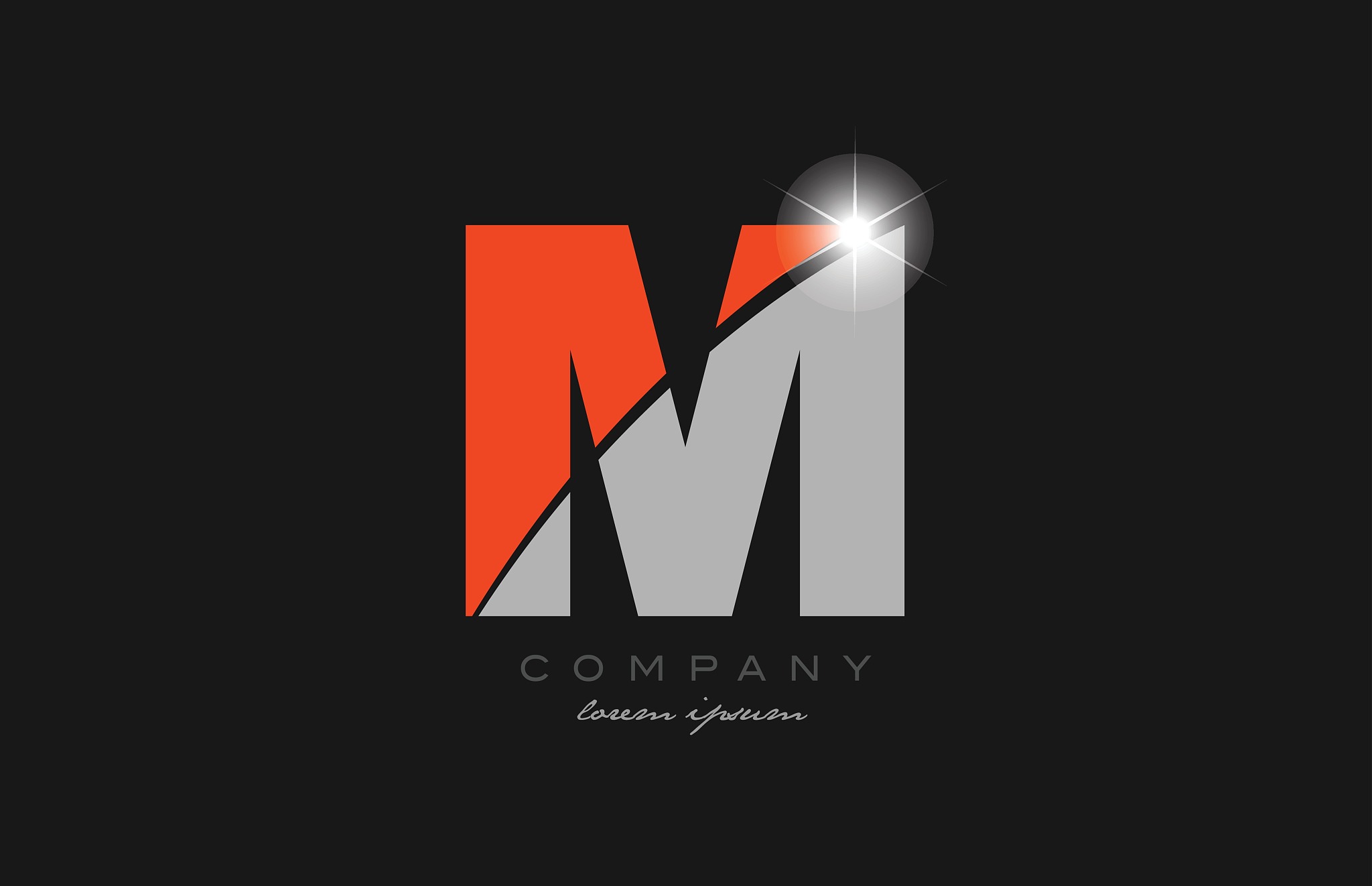 letter m in grey orange color alphabet for logo icon design