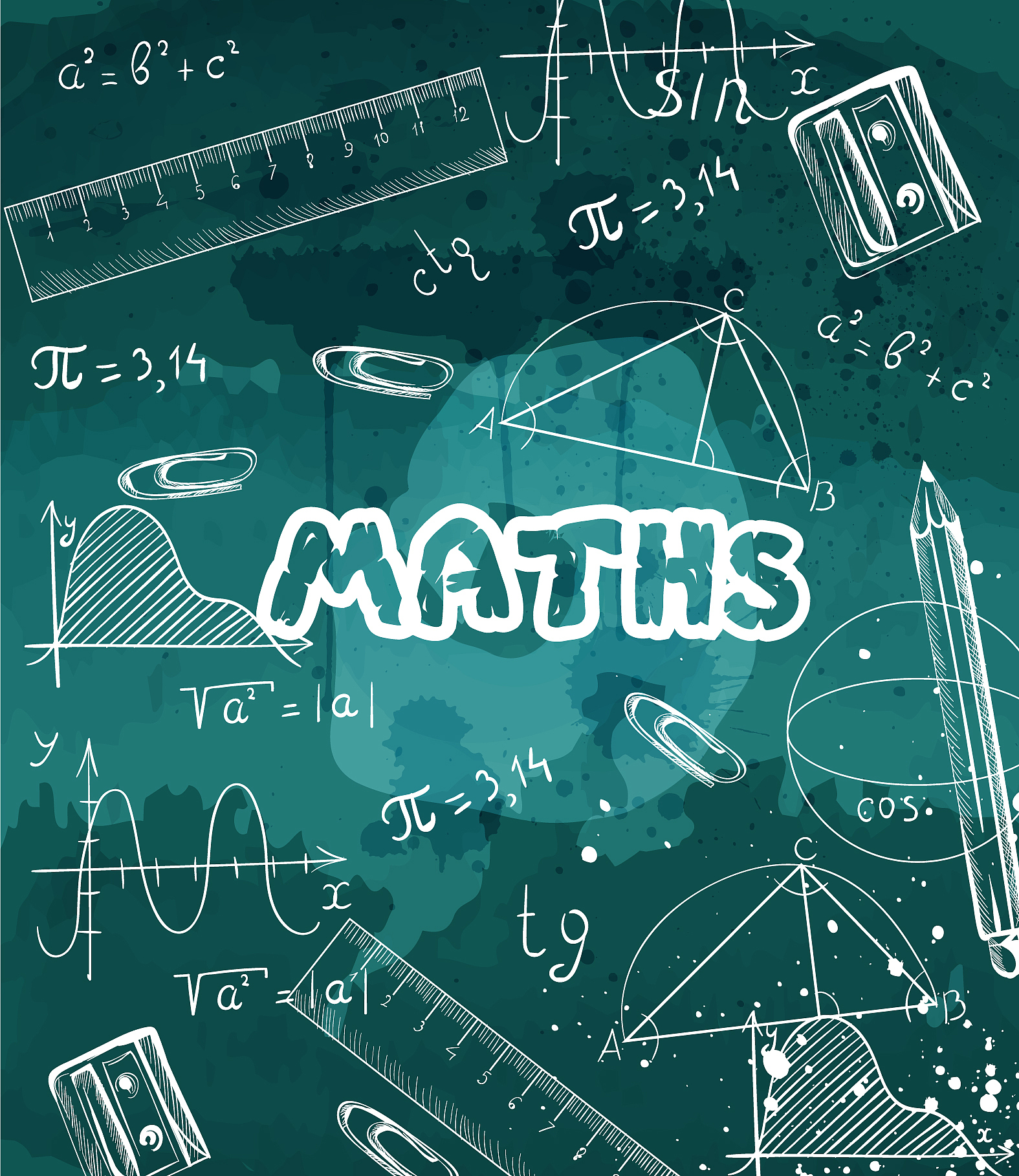 math formulas and crayons drawn on a chalkboard