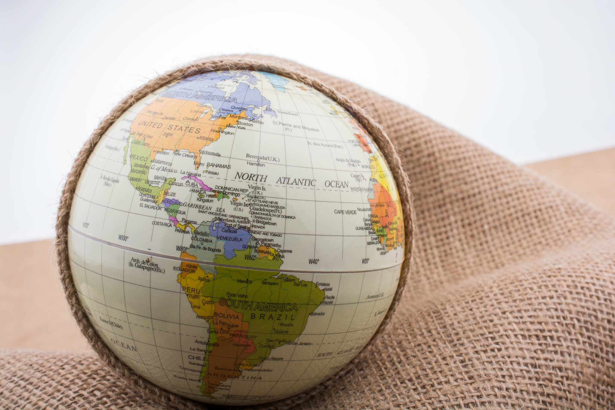 linen canvas wrapped around a globe