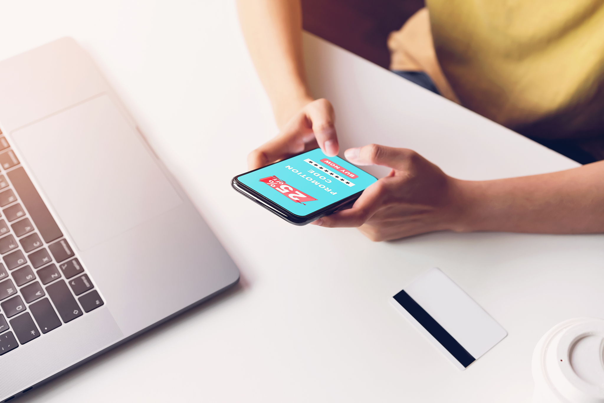 women hold the smartphone and credit card shopping online store.