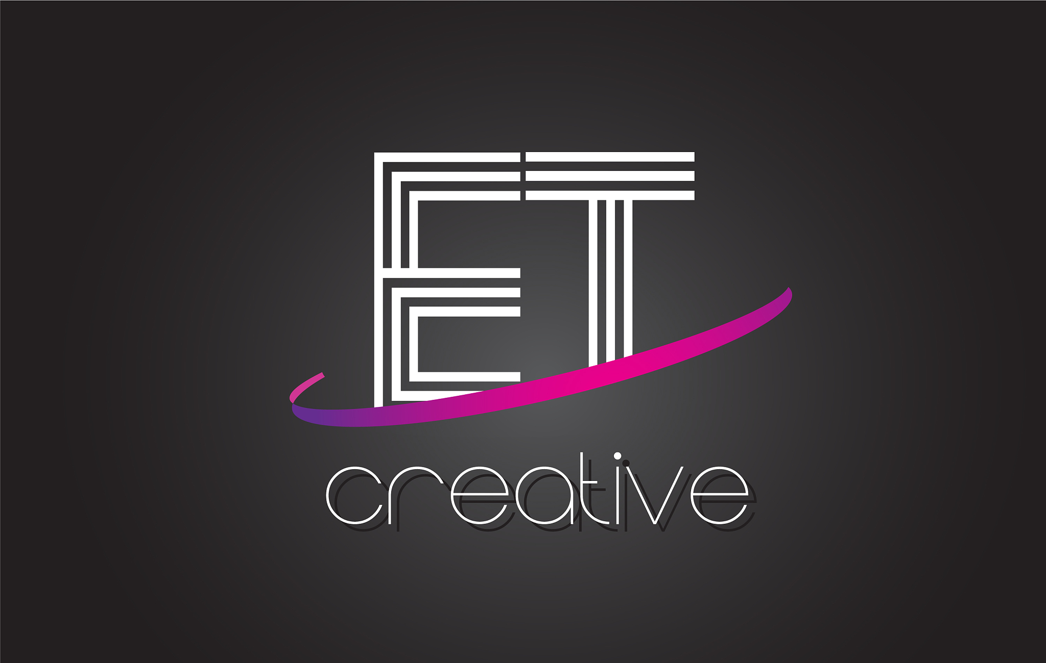 et e t letter logo with lines design and purple
