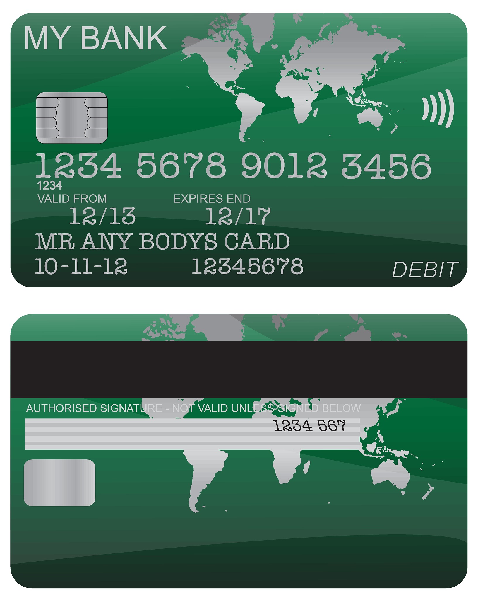 debit card green world map