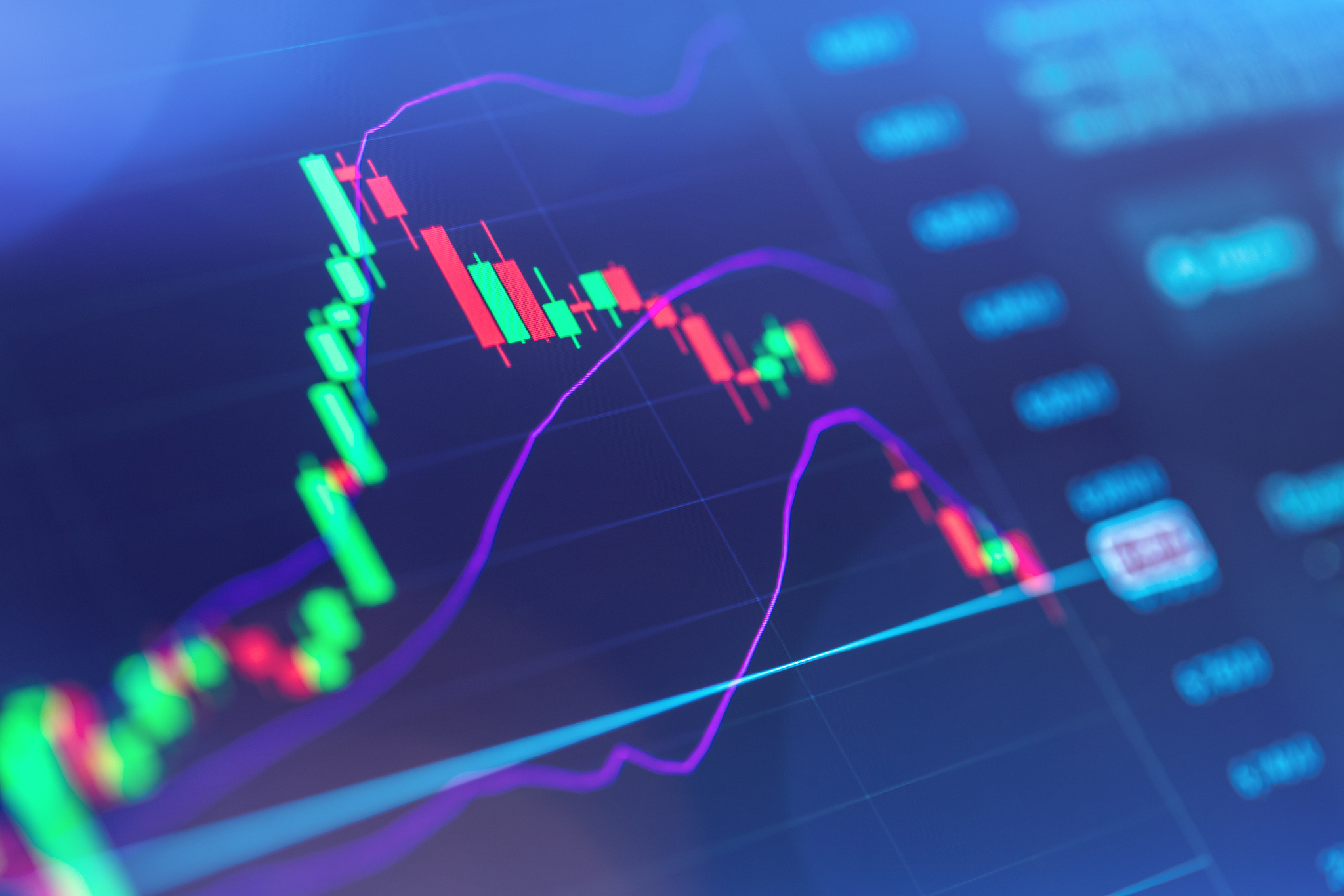 financial charts at digital display