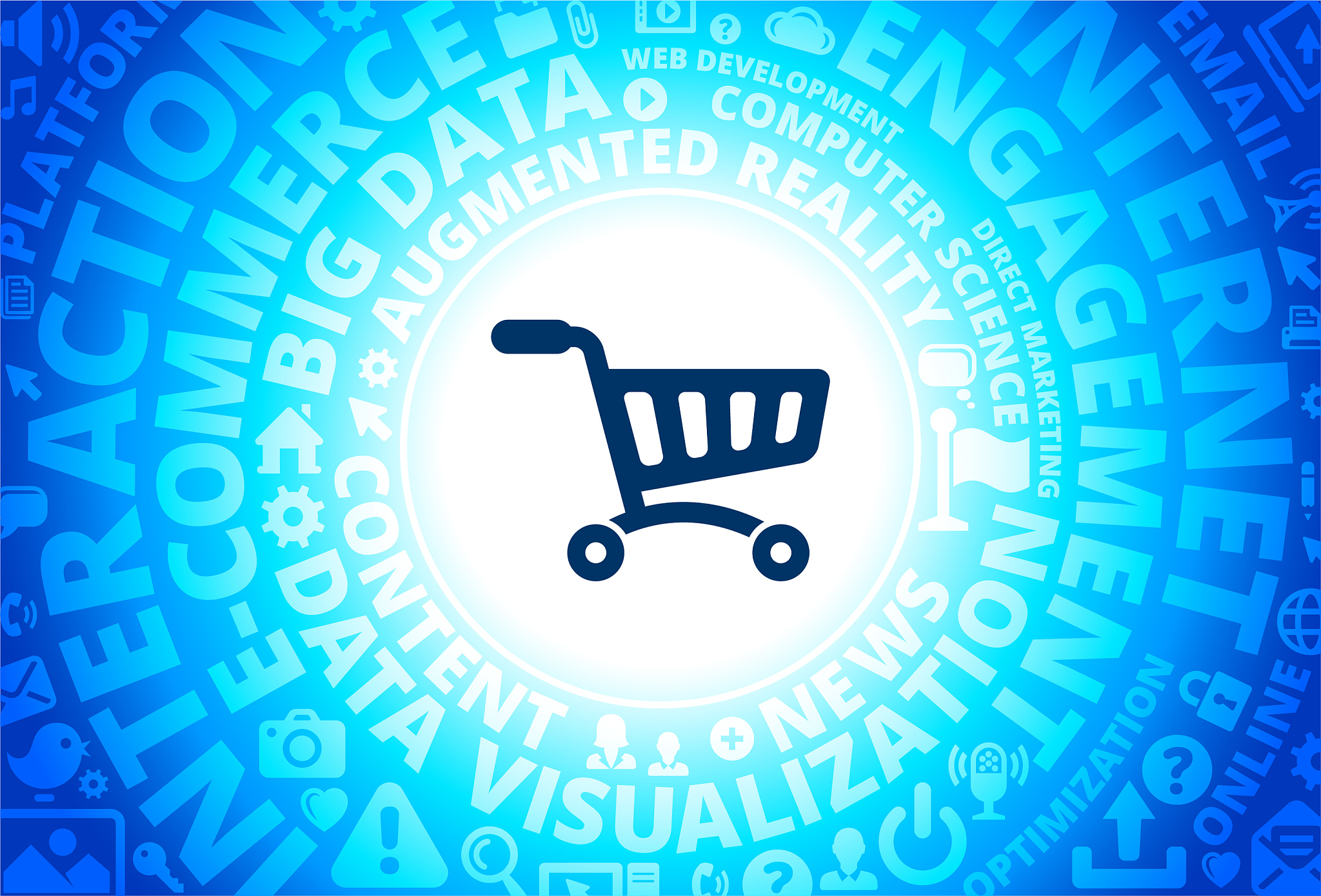shopping icon on internet modern technology words background