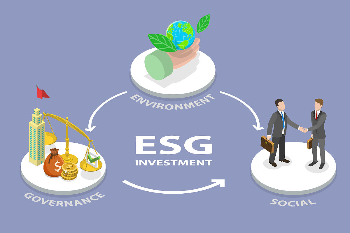 《环境,社会和治理中的esg投资的三维等距平面概念说明》