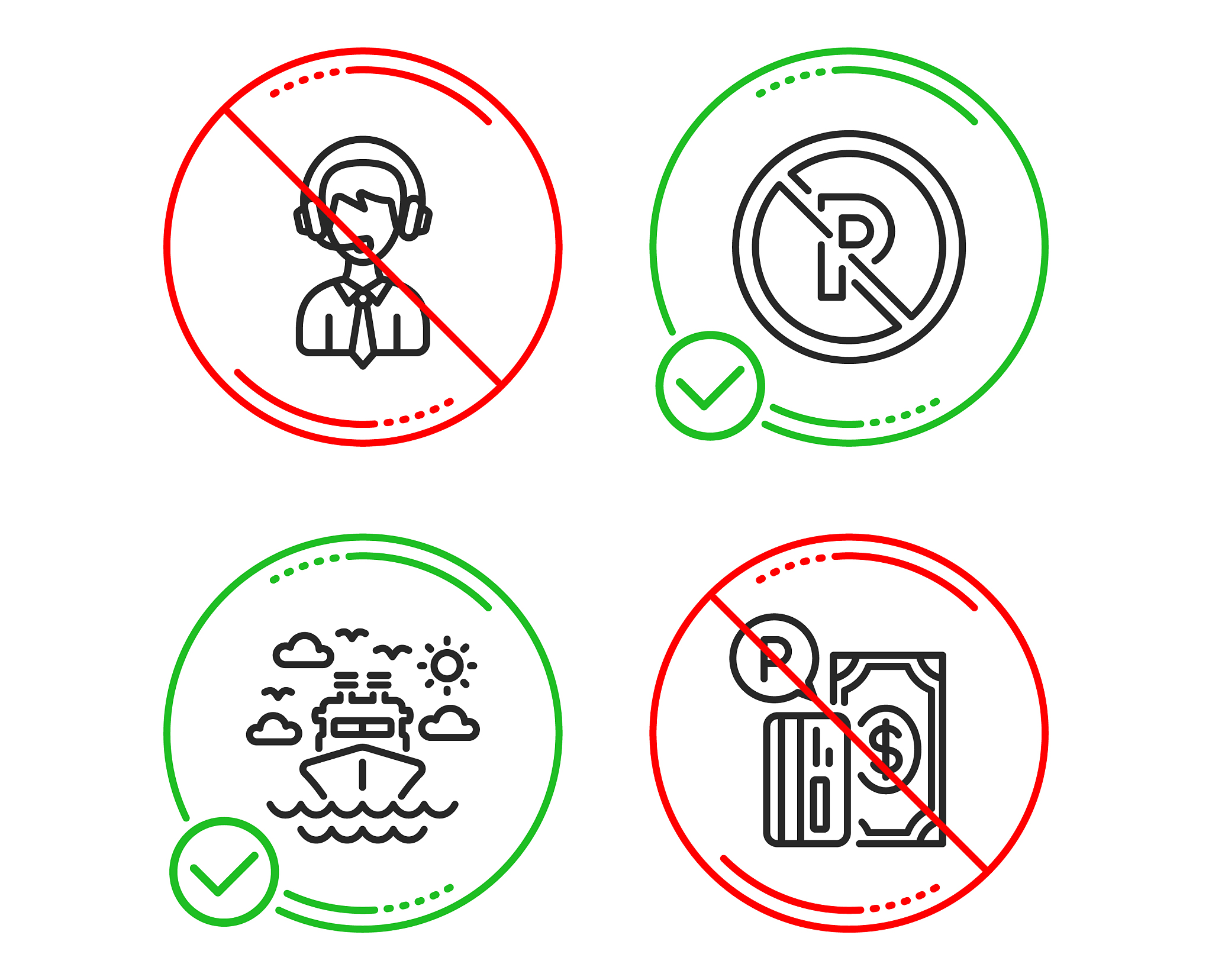 ship travel shipping support and no parking icons