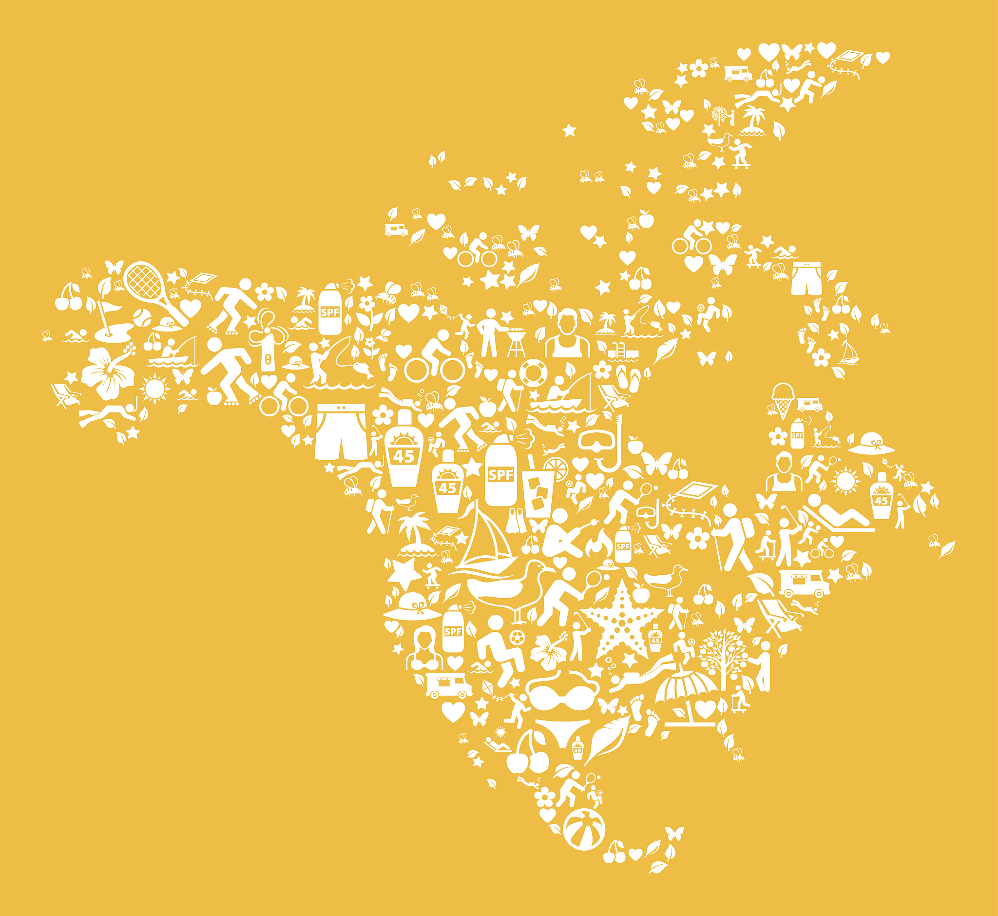 north america map on yellow summer pattern background