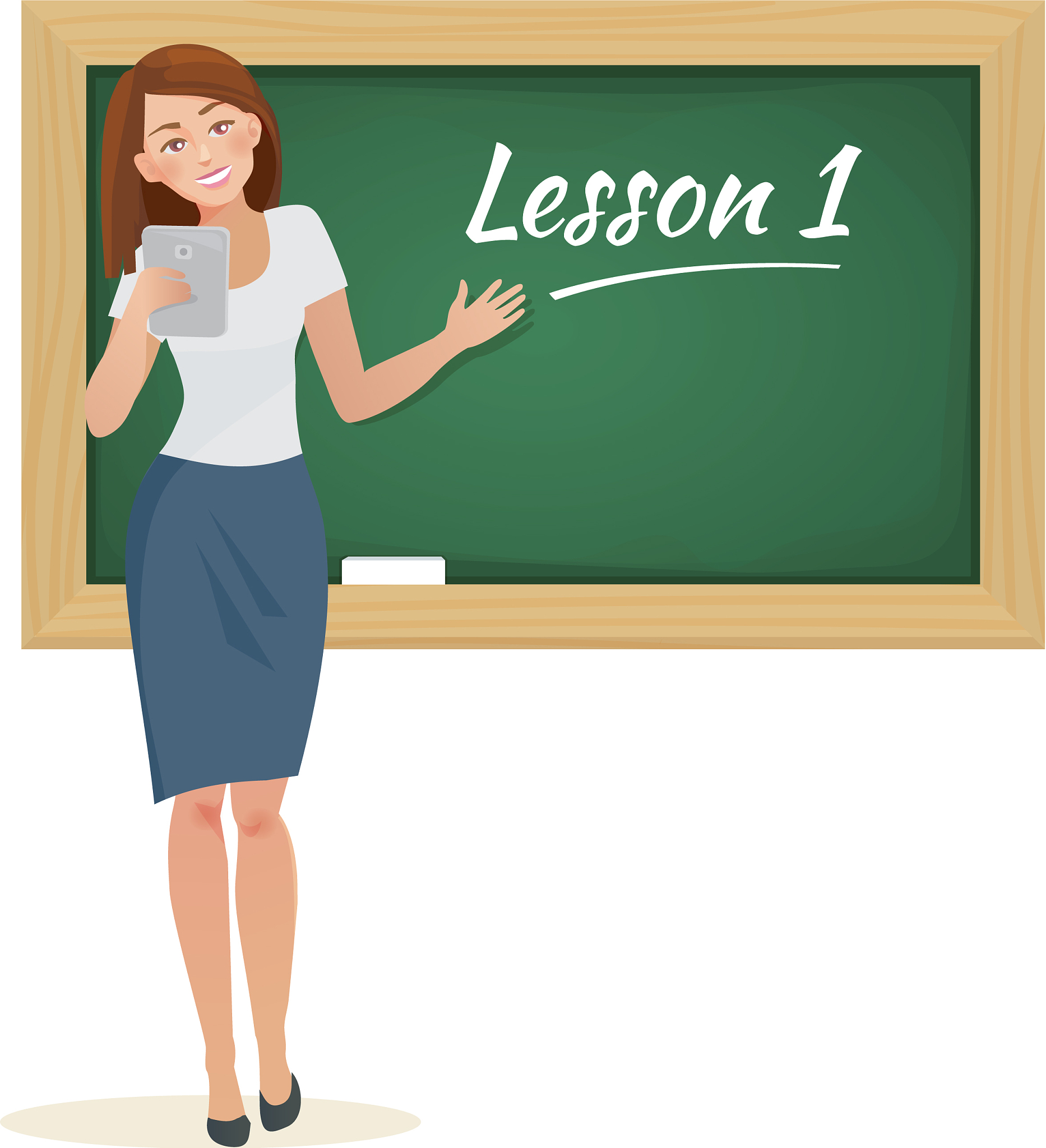 woman teacher stands at the blackboard