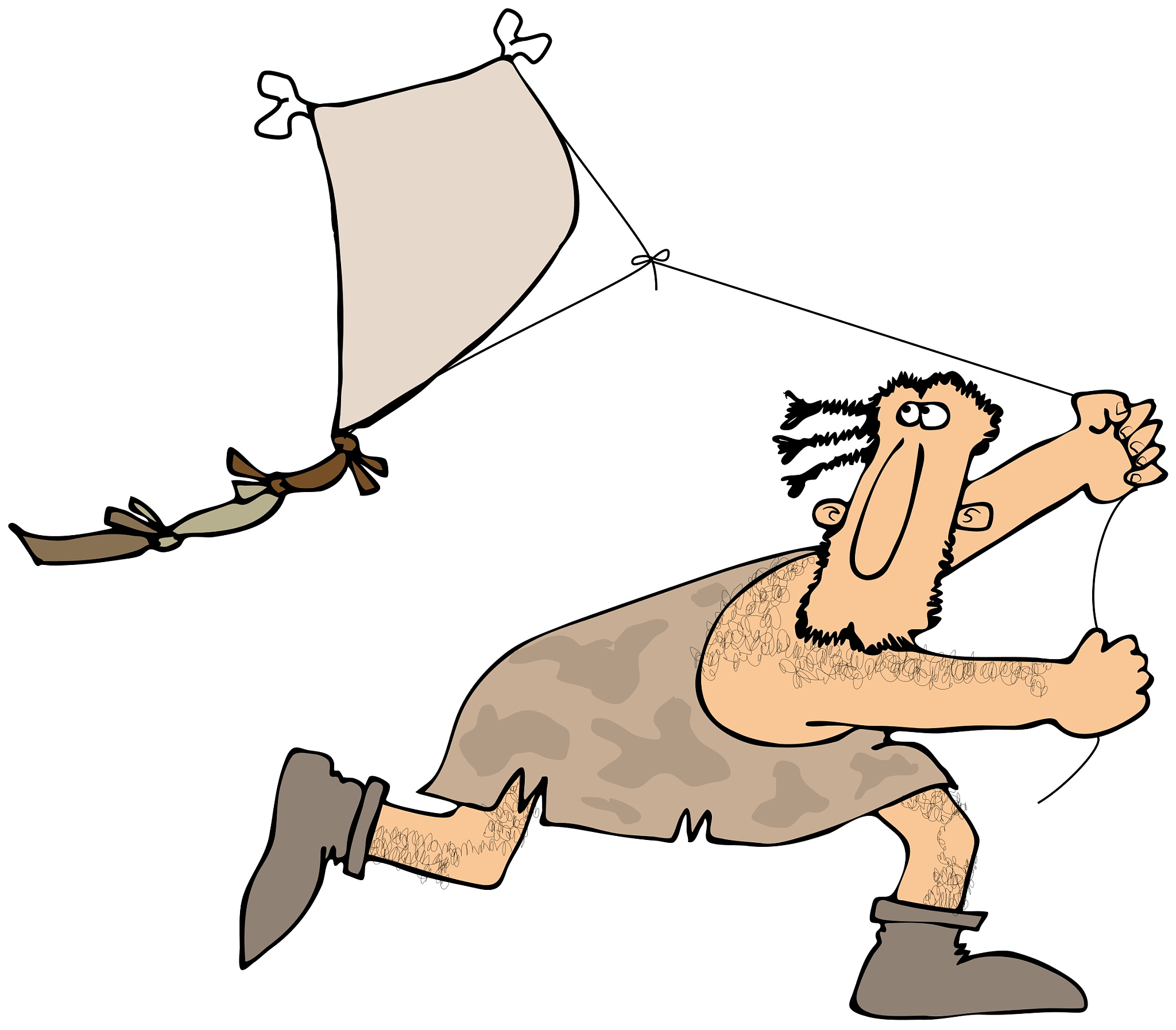 caveman flying a kite