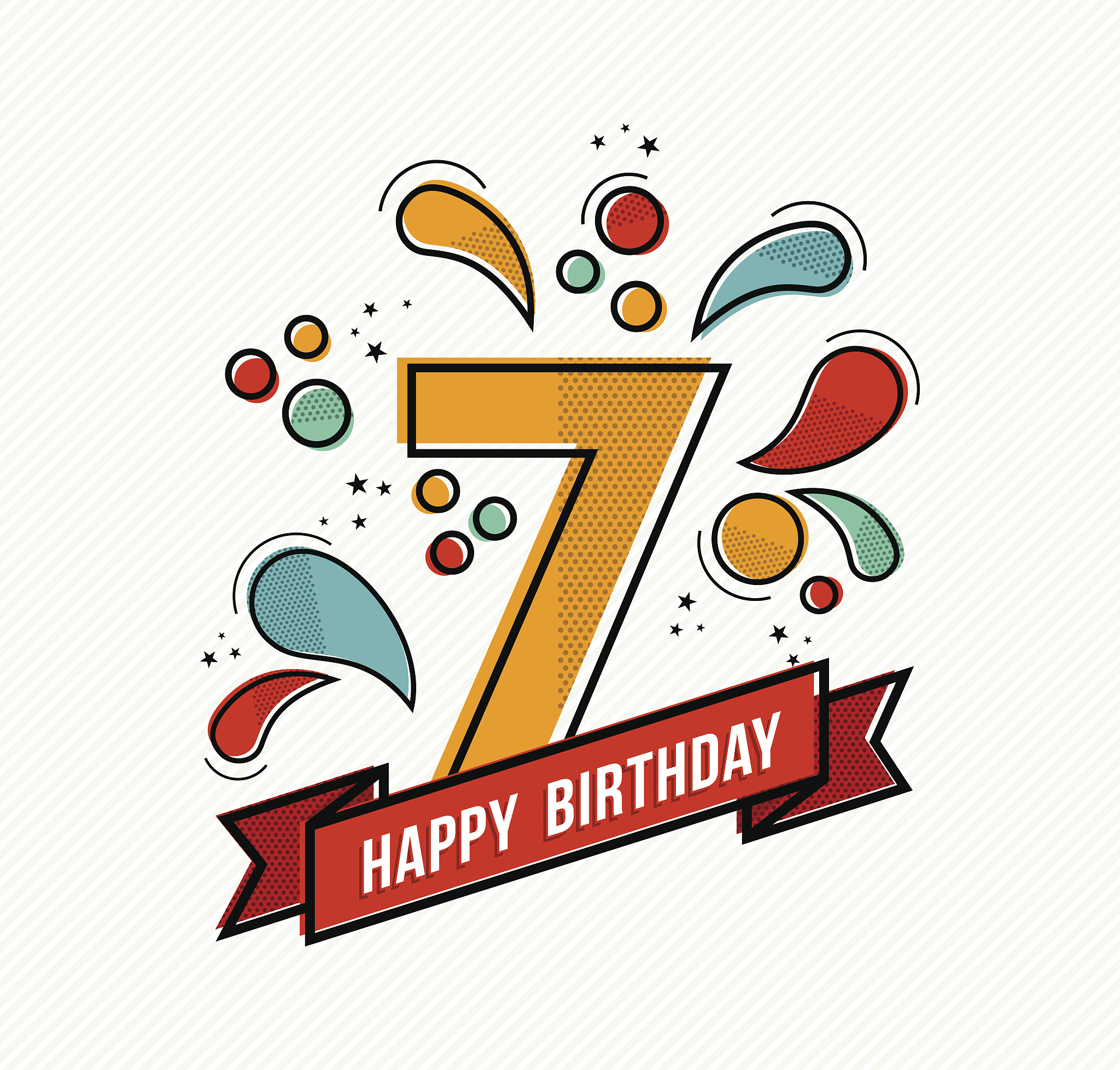 colorful happy birthday number 7 flat line design