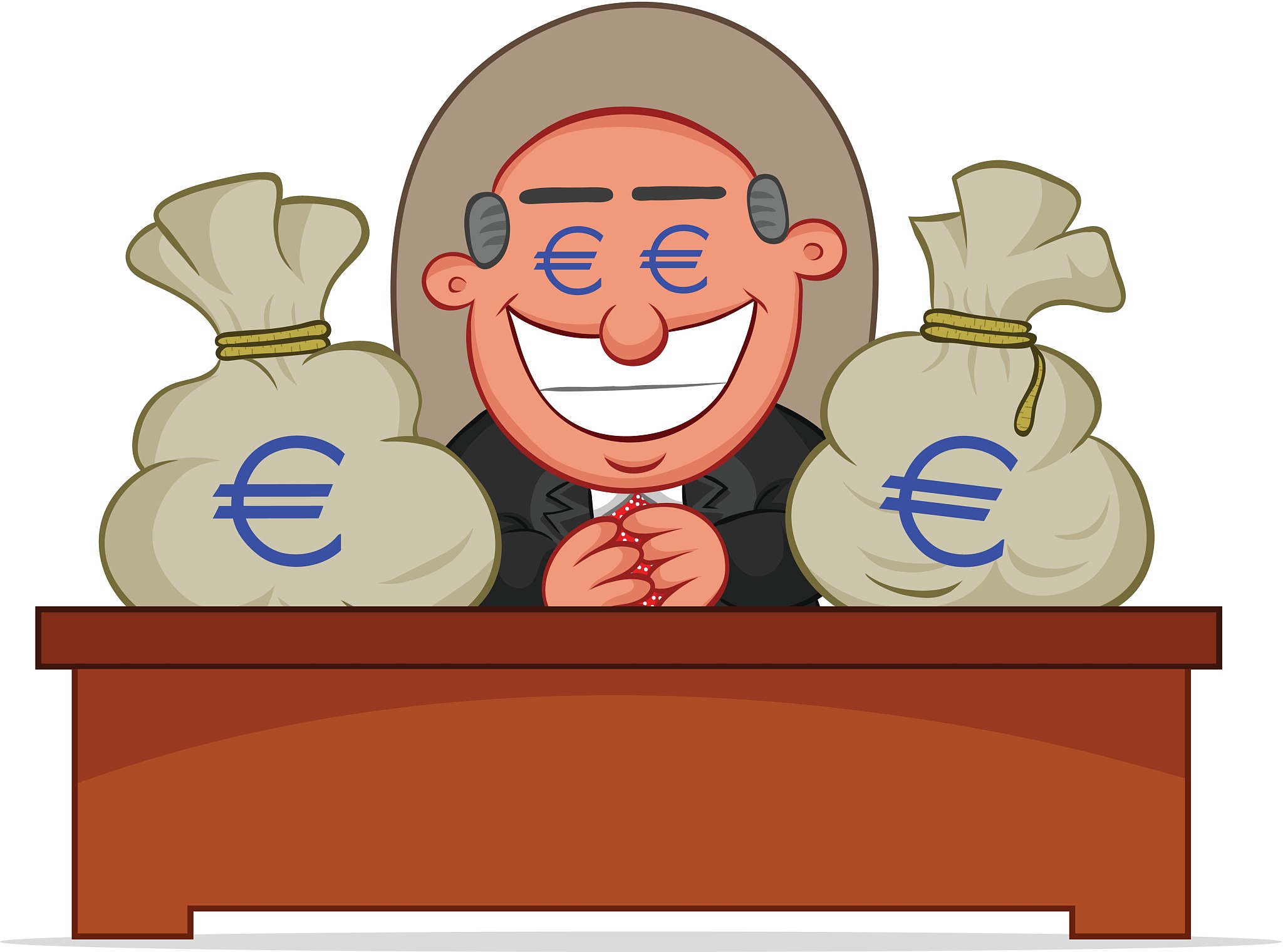 boss man greedy with money bags.