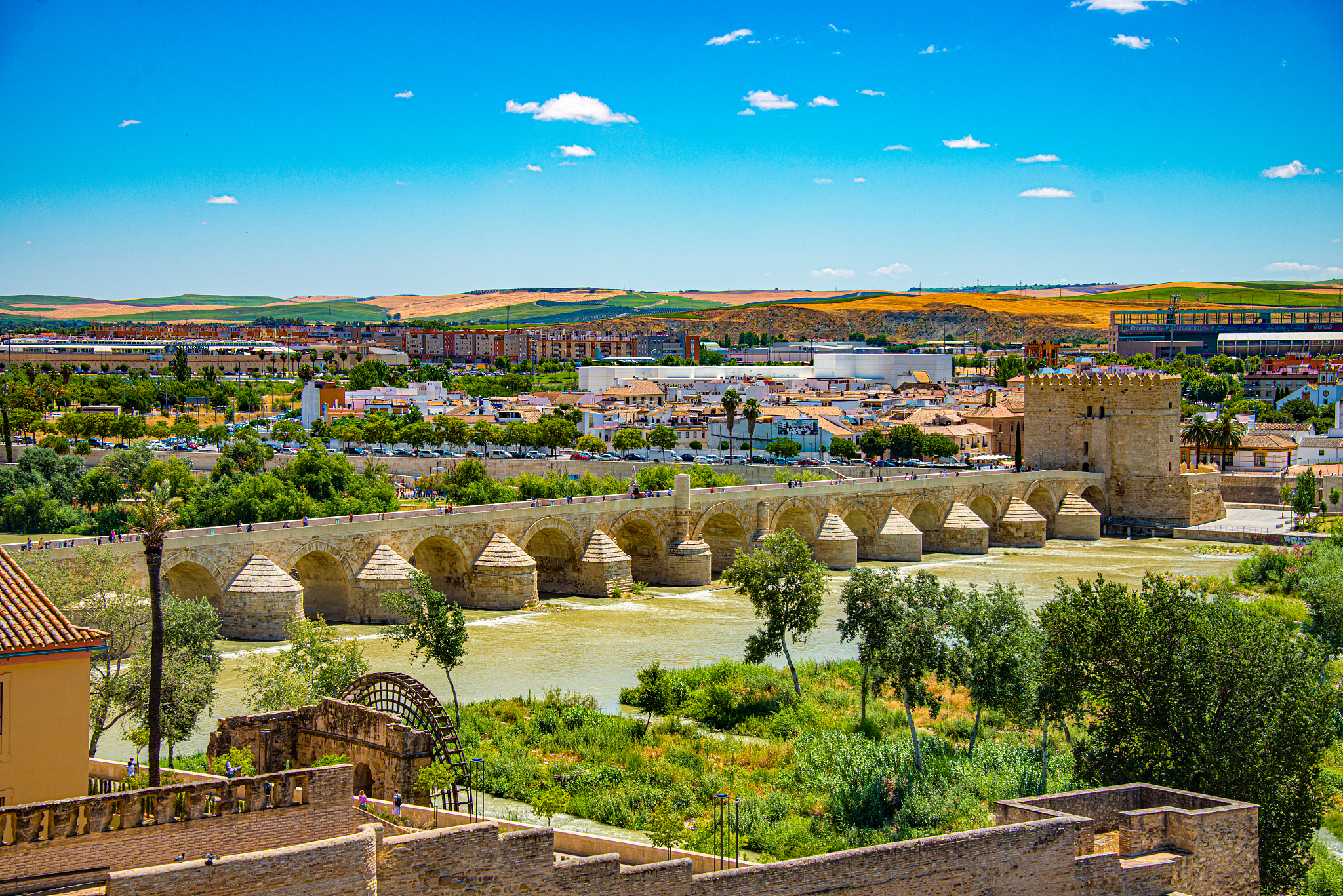 mosque-cathedral and roman bridge of cordoba, andalusia, spain