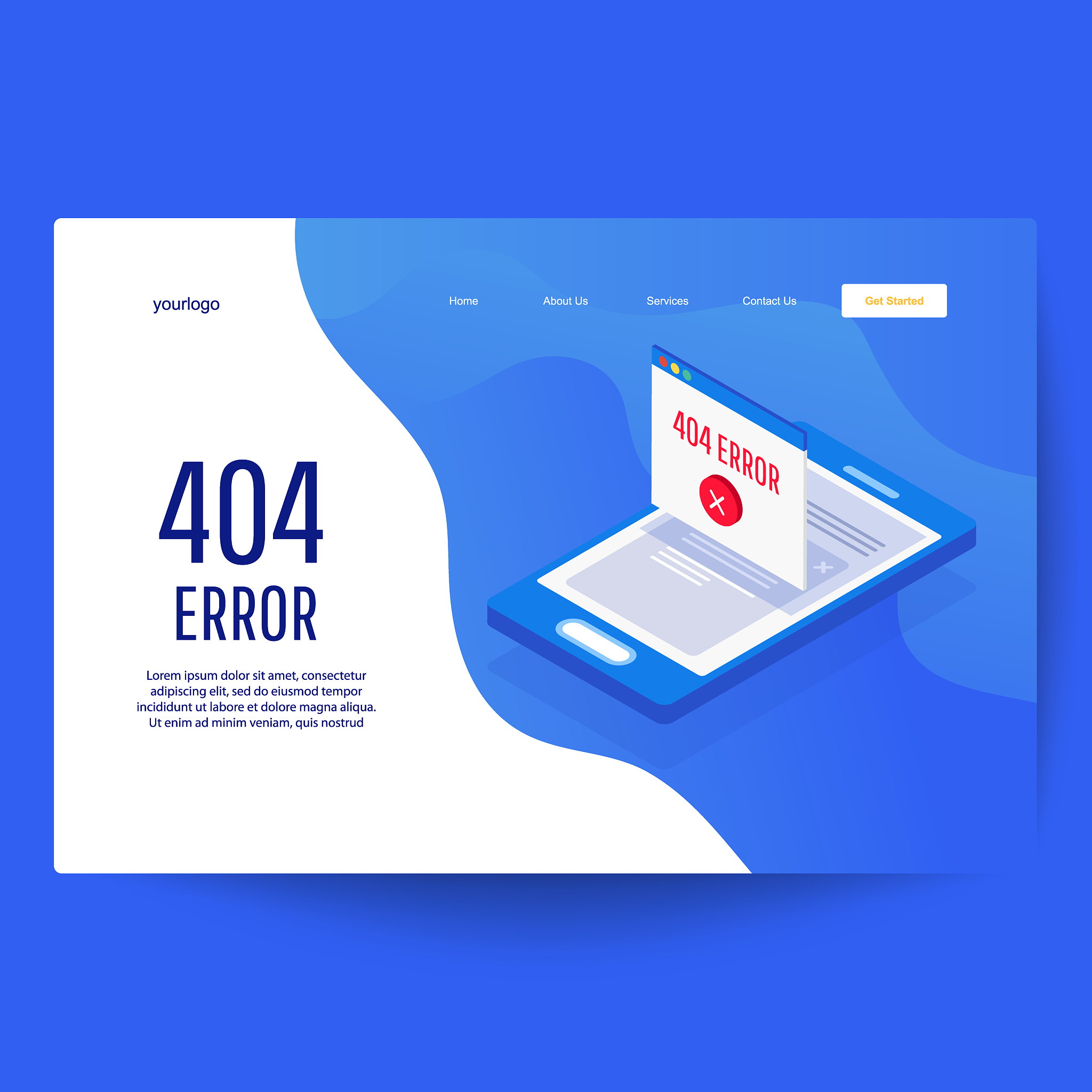 design 404 error on website page. template for web page with 404