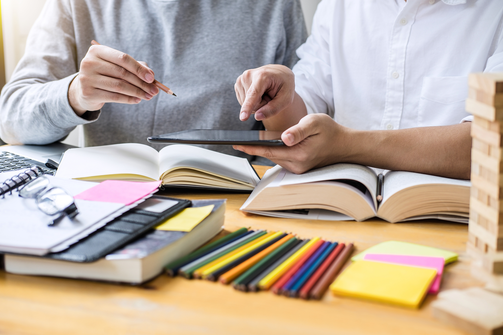 education, teaching, learning concept. high school students or c