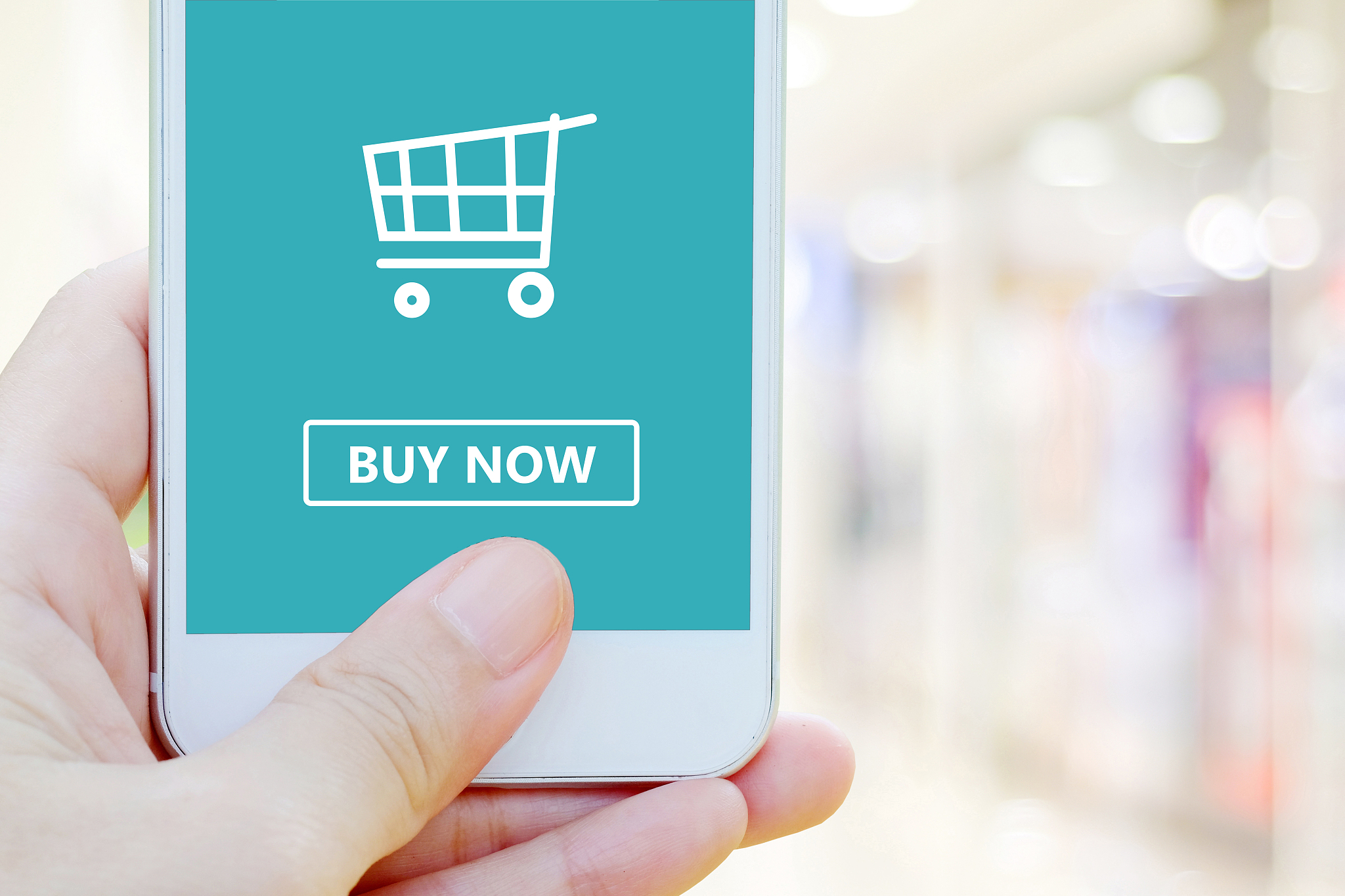 online shop on mobile phone, hand using smartphone for shopping 