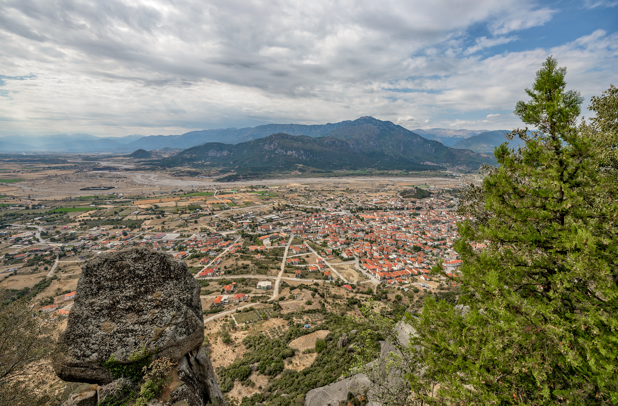 aerial view of small town in greece