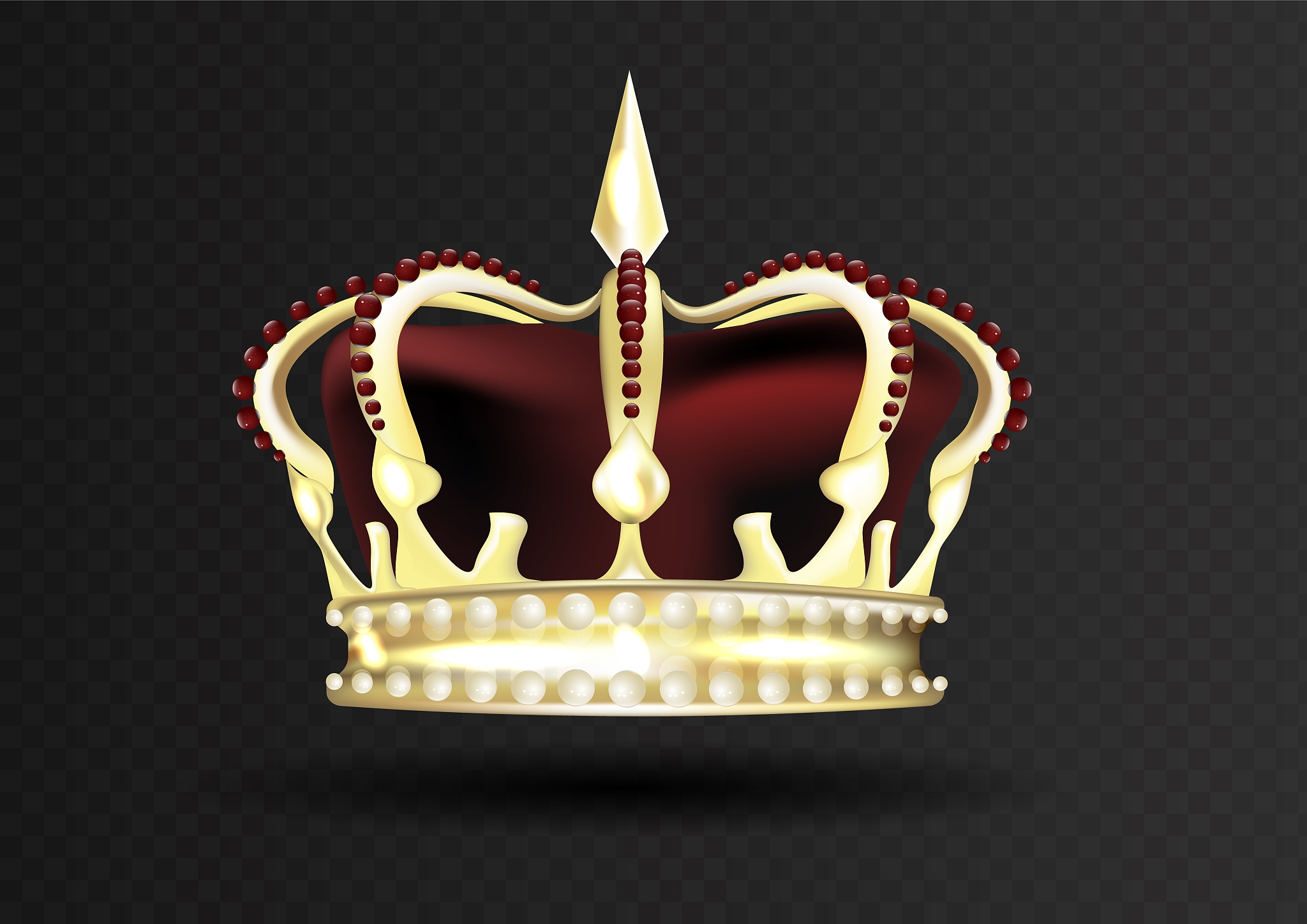 golden imperial crown with red mitre encrusted with red gems. ve