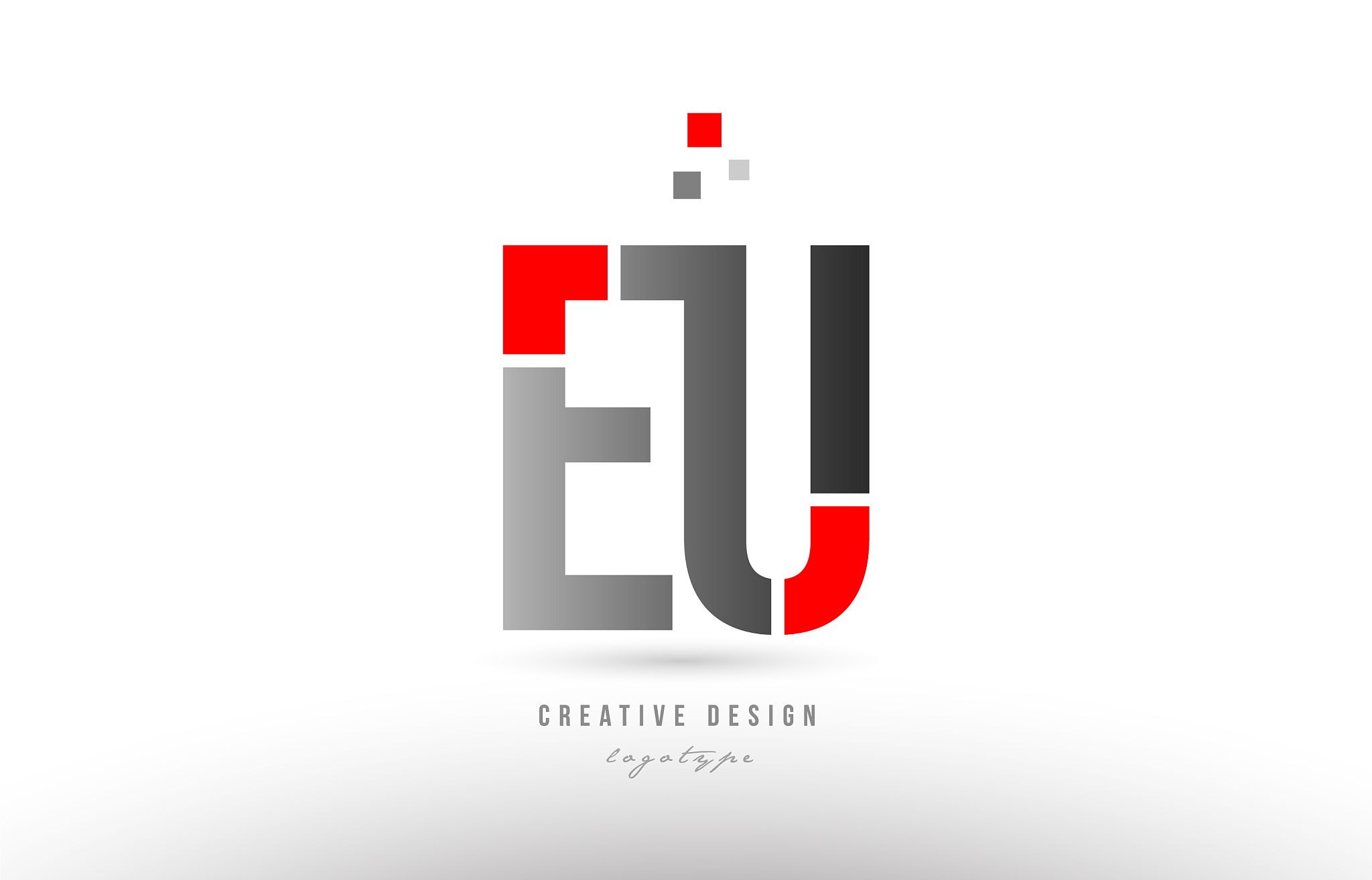 red grey alphabet letter eu e u logo combination