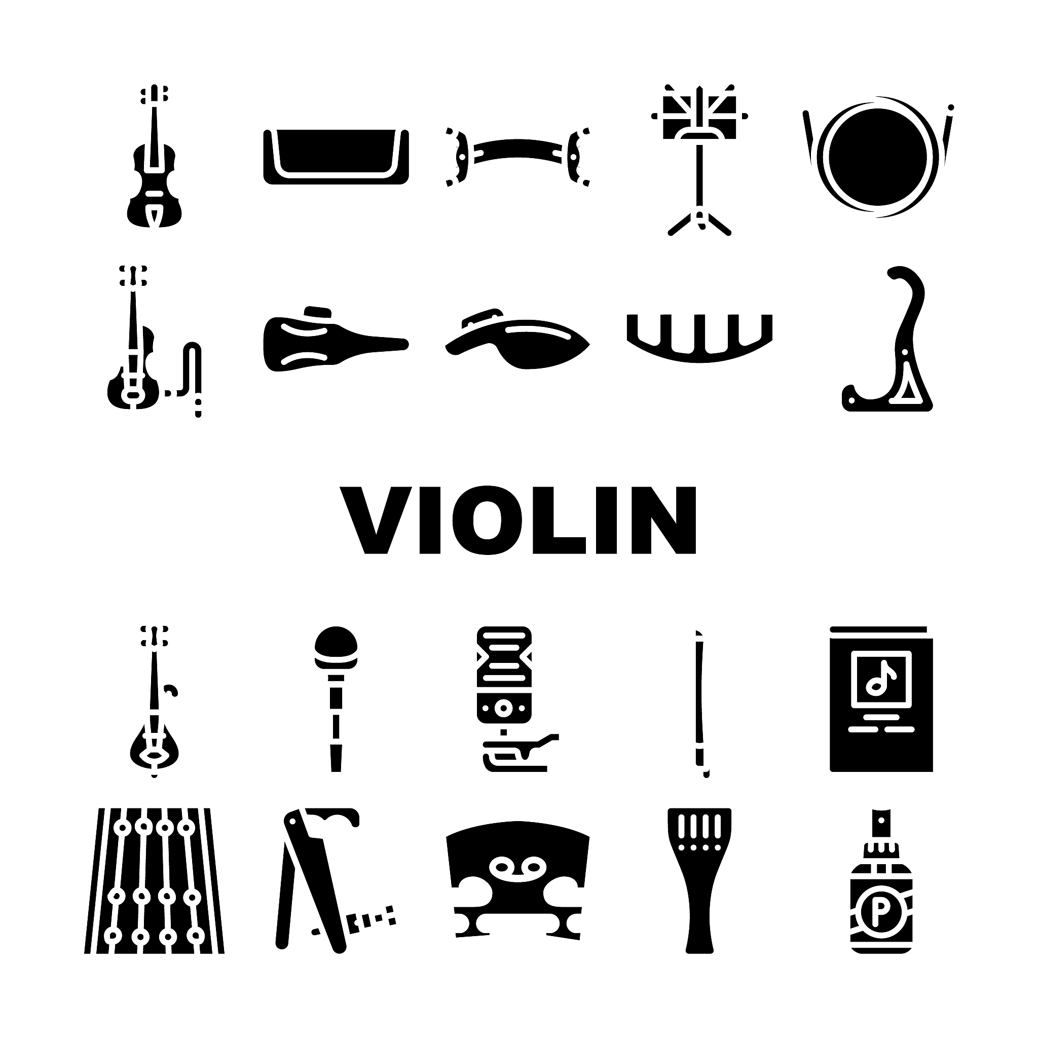 violin string musical instrument icons set vector