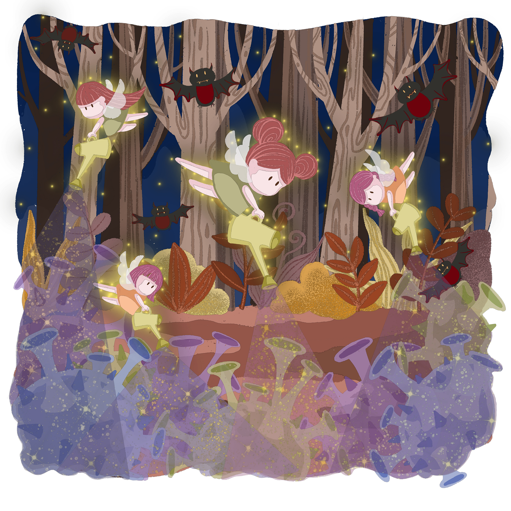 神秘森林中的少女占卜师：日系动画风格插画