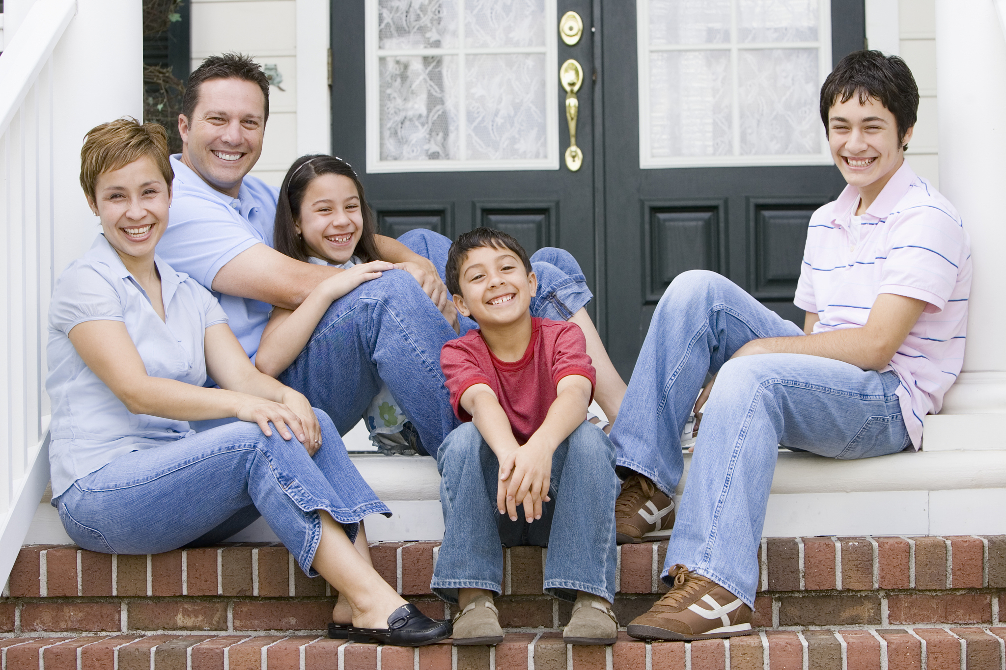 family on porch