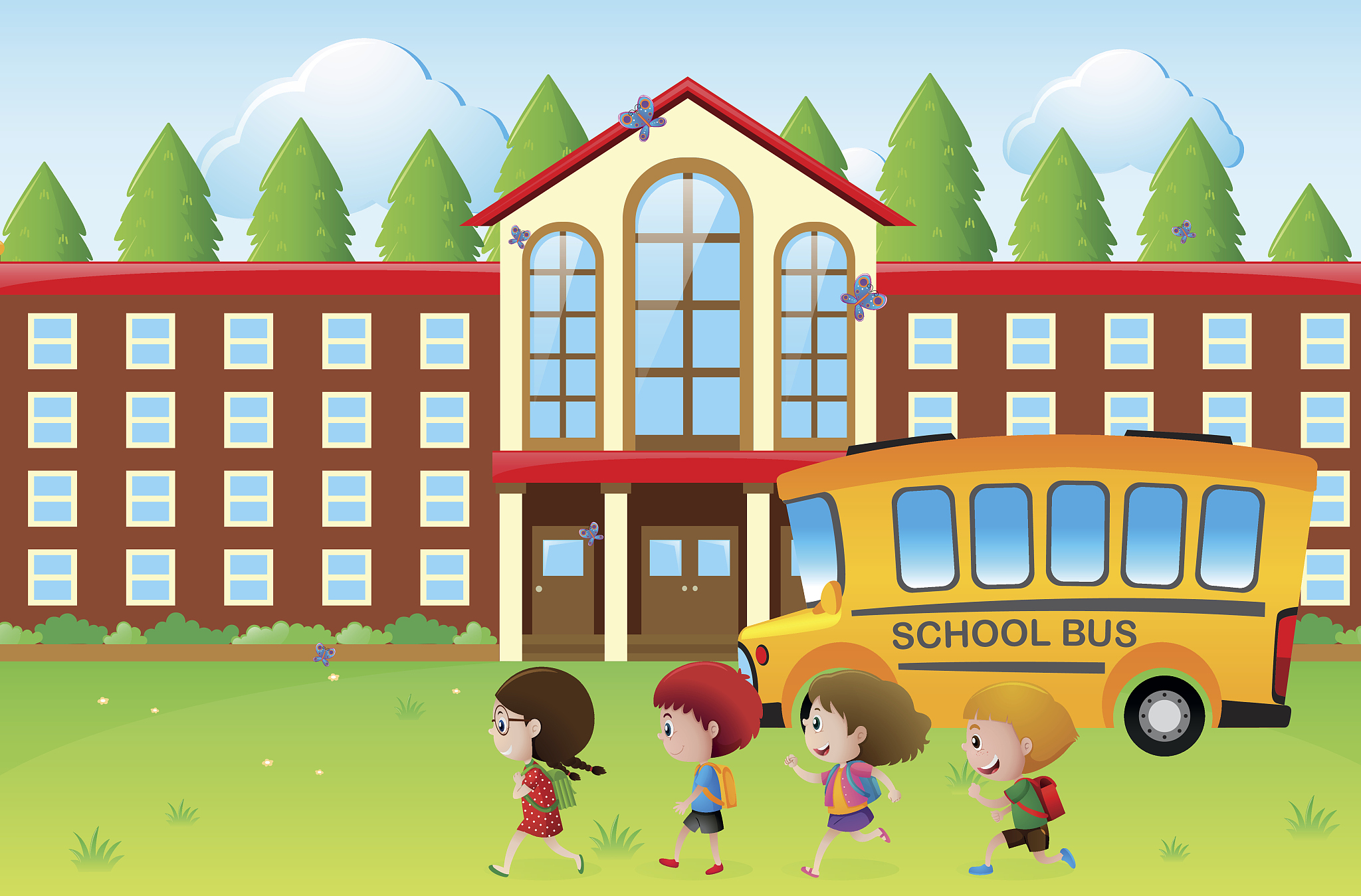 happy kids going to school