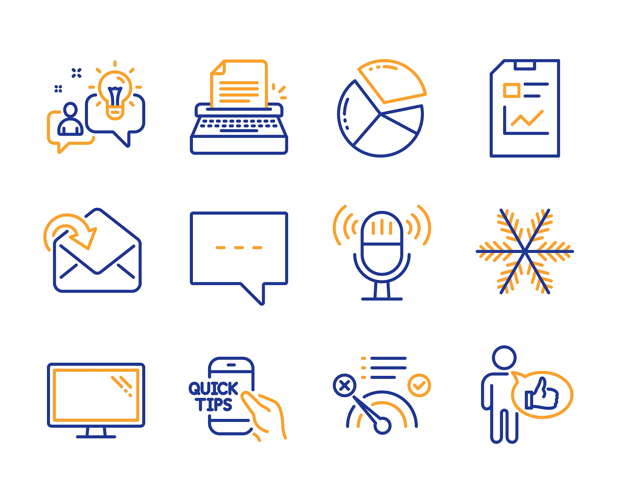 no internet, microphone and pie chart icons set. typewriter, blo