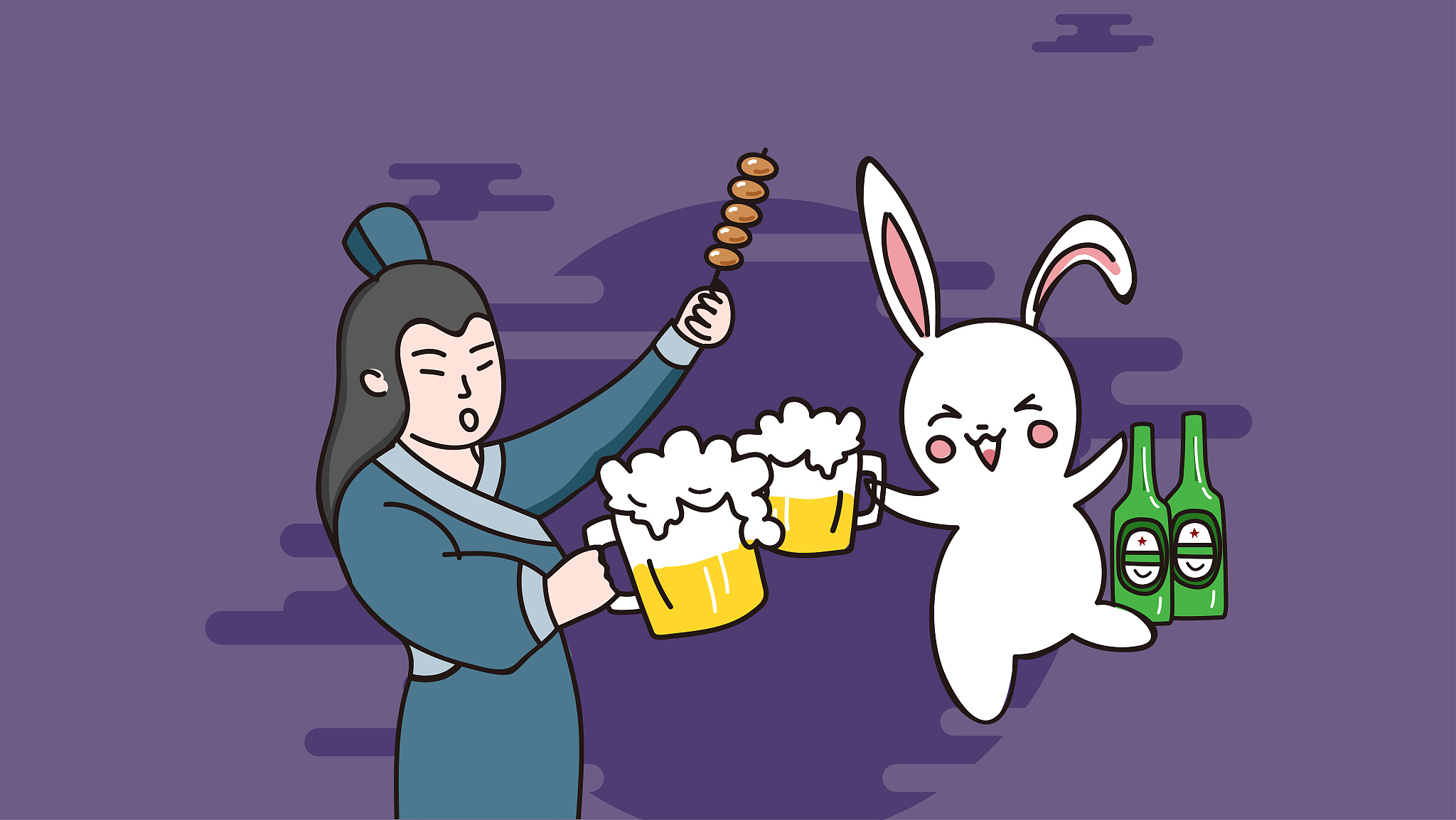 中秋 趣味人物 吴刚与月兔
