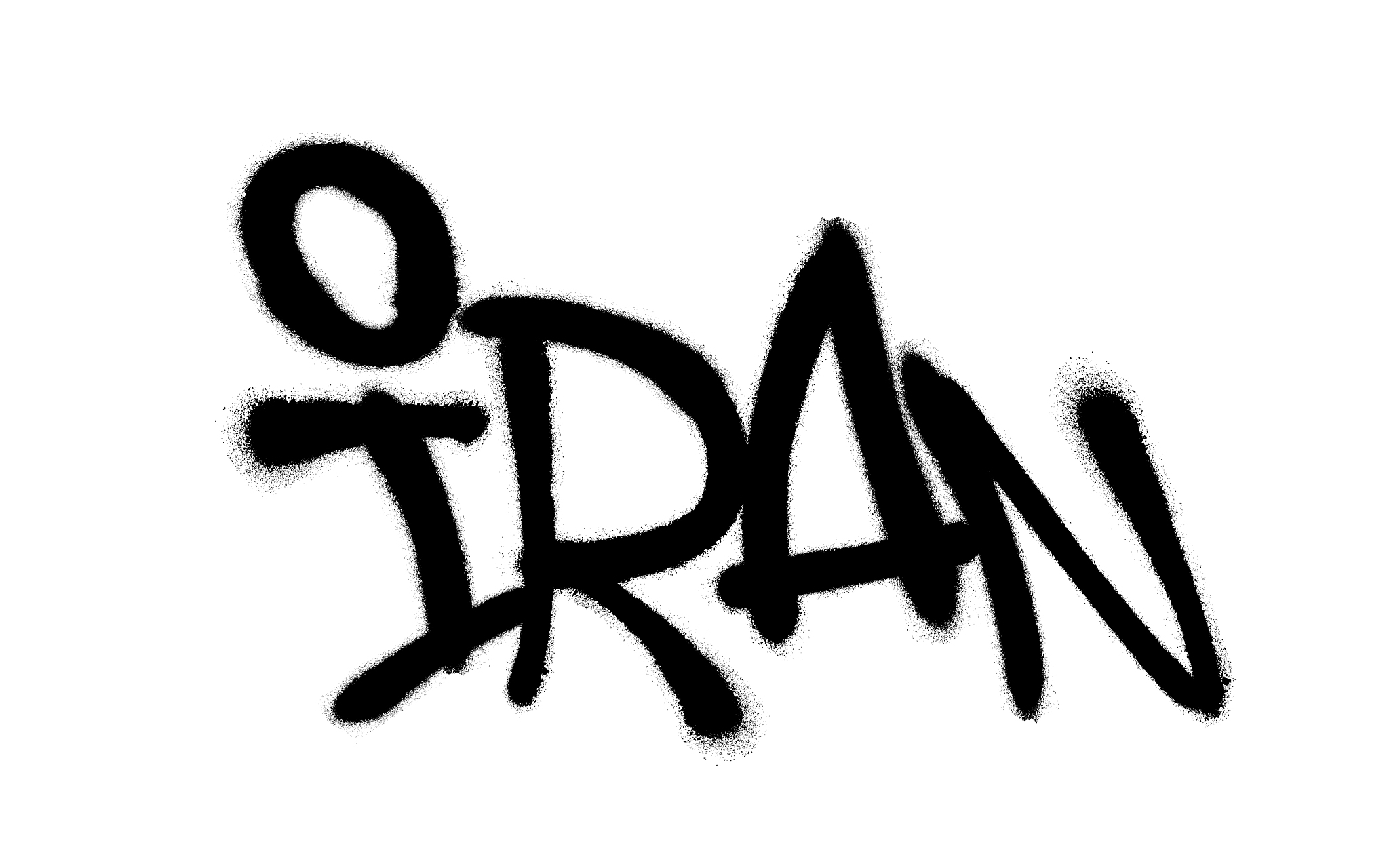 sprayed iran font graffiti with overspray in black