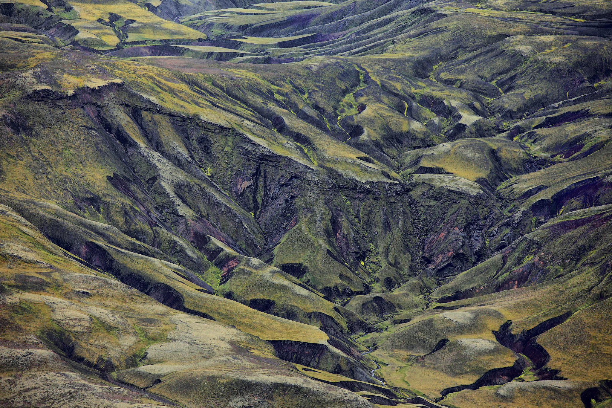 moss covered rock formation, landmannalaugar, iceland